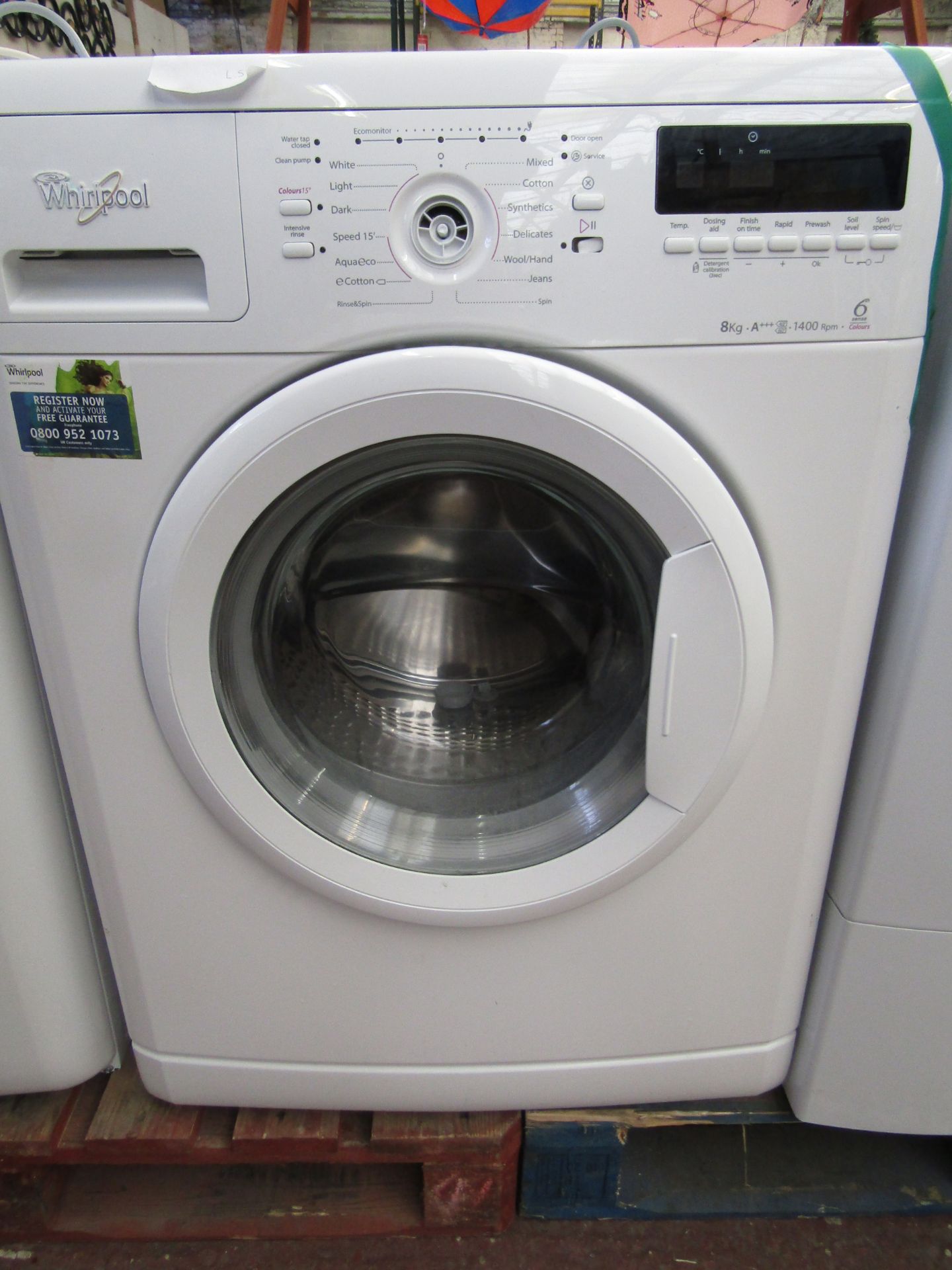 Whirlpool 6th sense colours 8Kg washing machine, no power and Knob missing