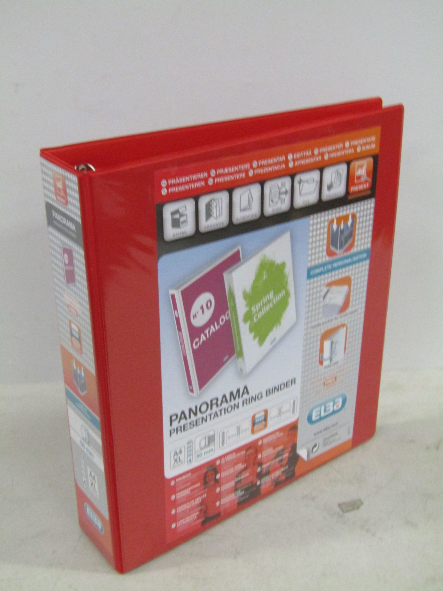 Box containing 4x red Elba panorama presentation binder, new.