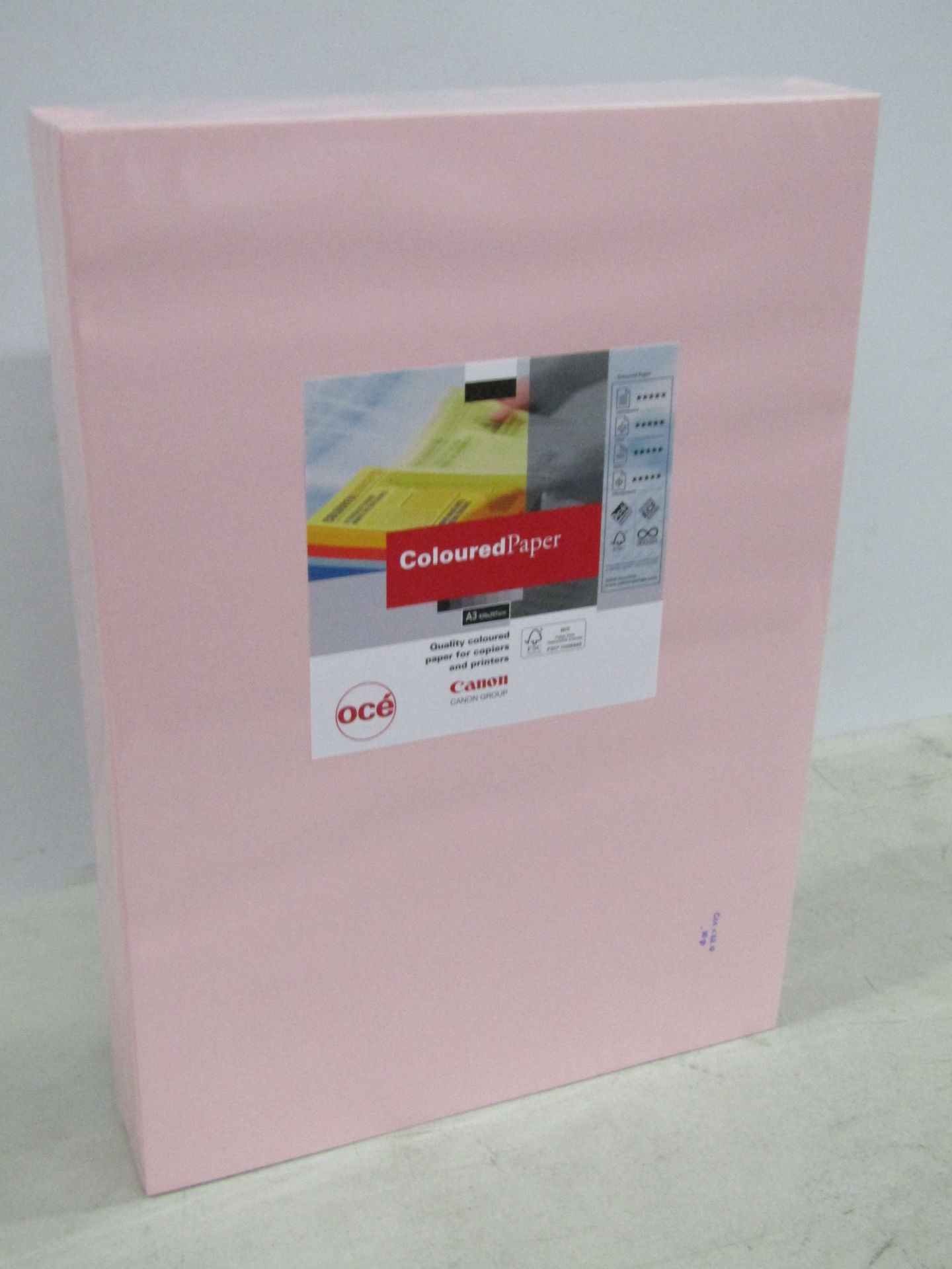 Box of 5x Canon a3 pink coloured copier and printer paper.