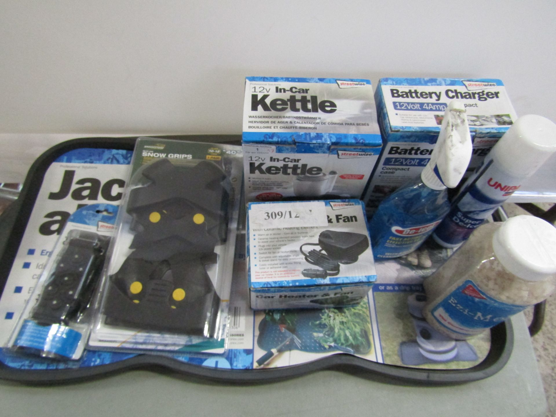 Winter set, 9 Items include; 12 Volt Battery Charger, Boot Tray, Uni -part can of De-Icer, Ezi Melt,