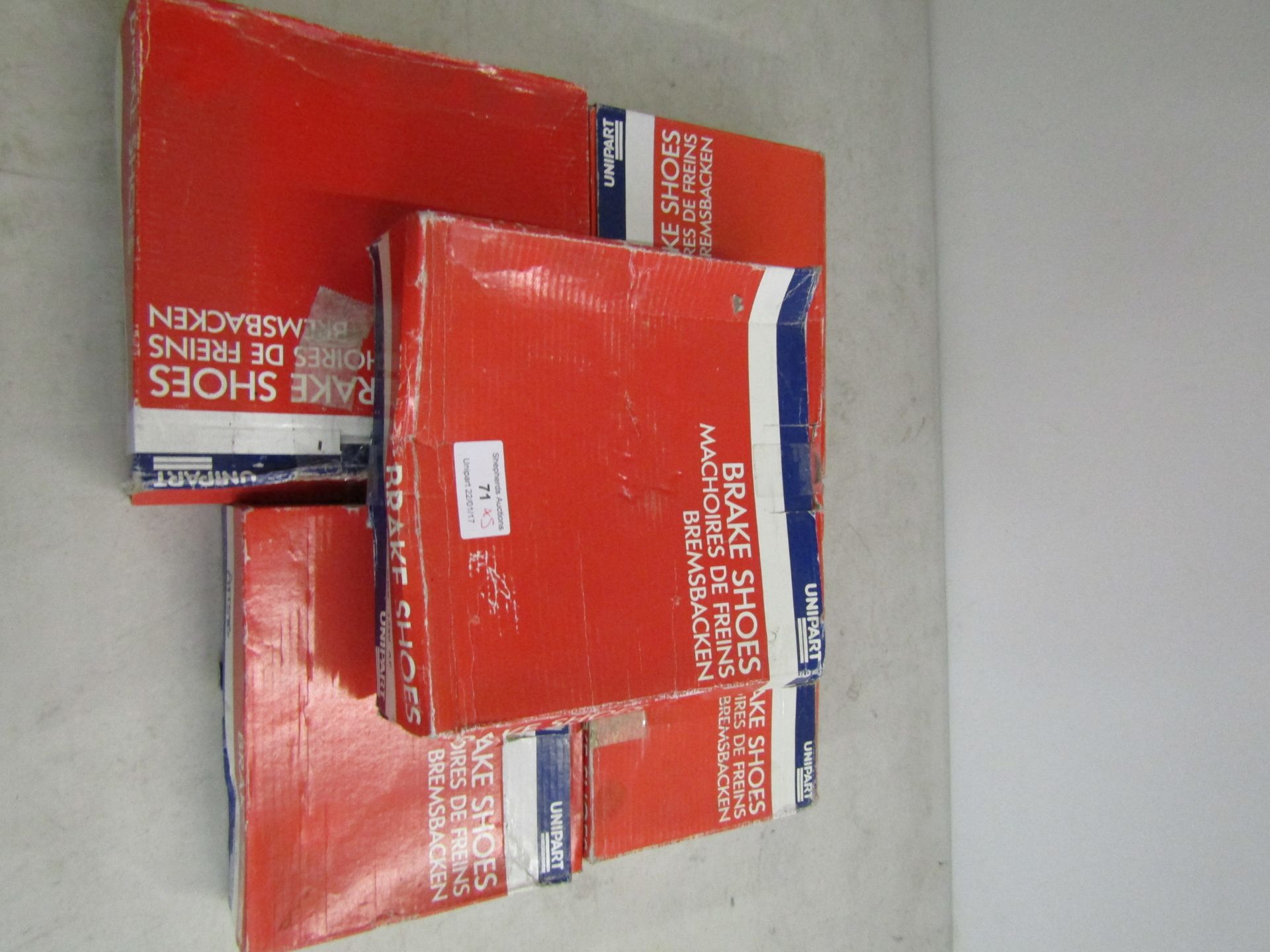 5x sets of 4 Various Unipart Brake shoes, new and boxed (some boxes may be damaged).