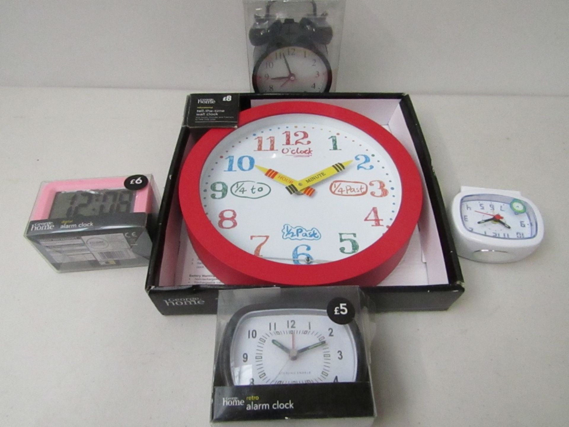 5x various clocks and alarm clocks, see picture for design.