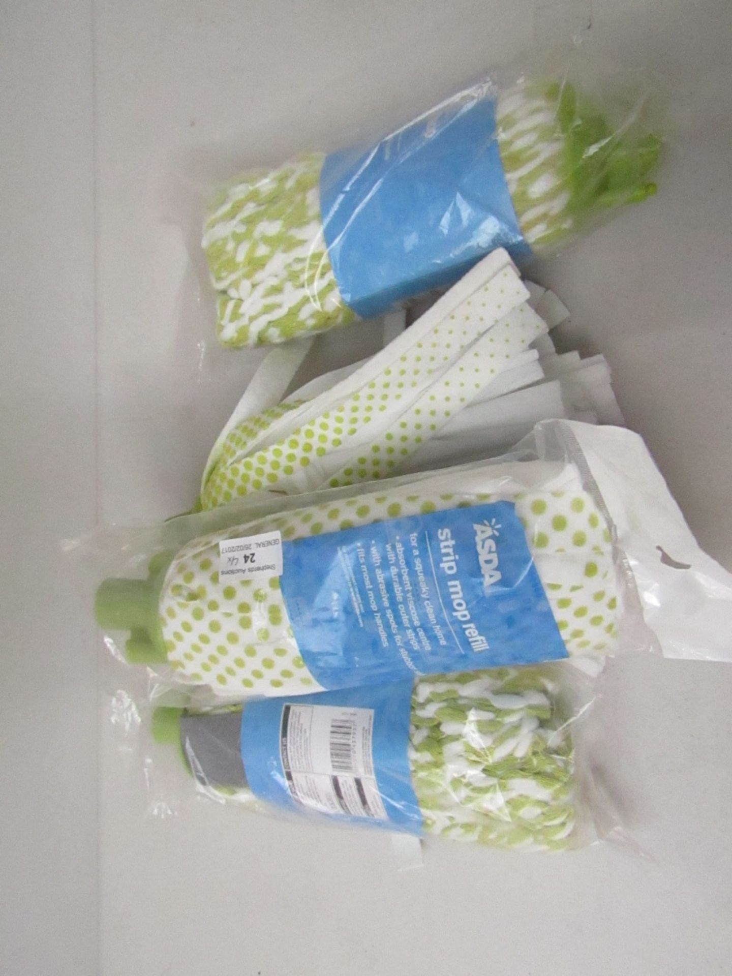 4x ASDA strip mop refills, 3x are in packaging all unchecked.