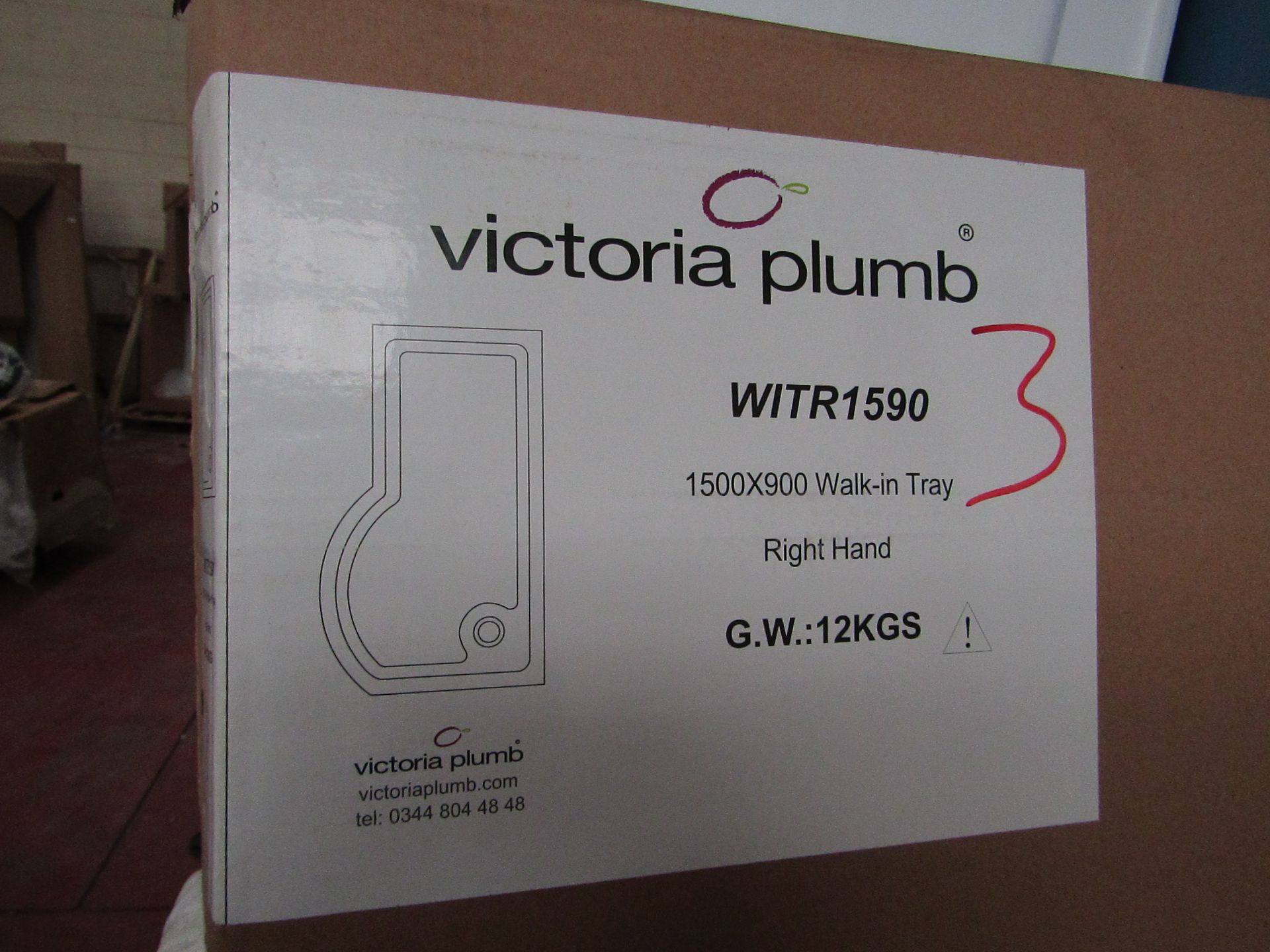 Victoria Plumb 1500 x 900mm Walk-in P-shaped Shower Tray RH. New & Boxed.