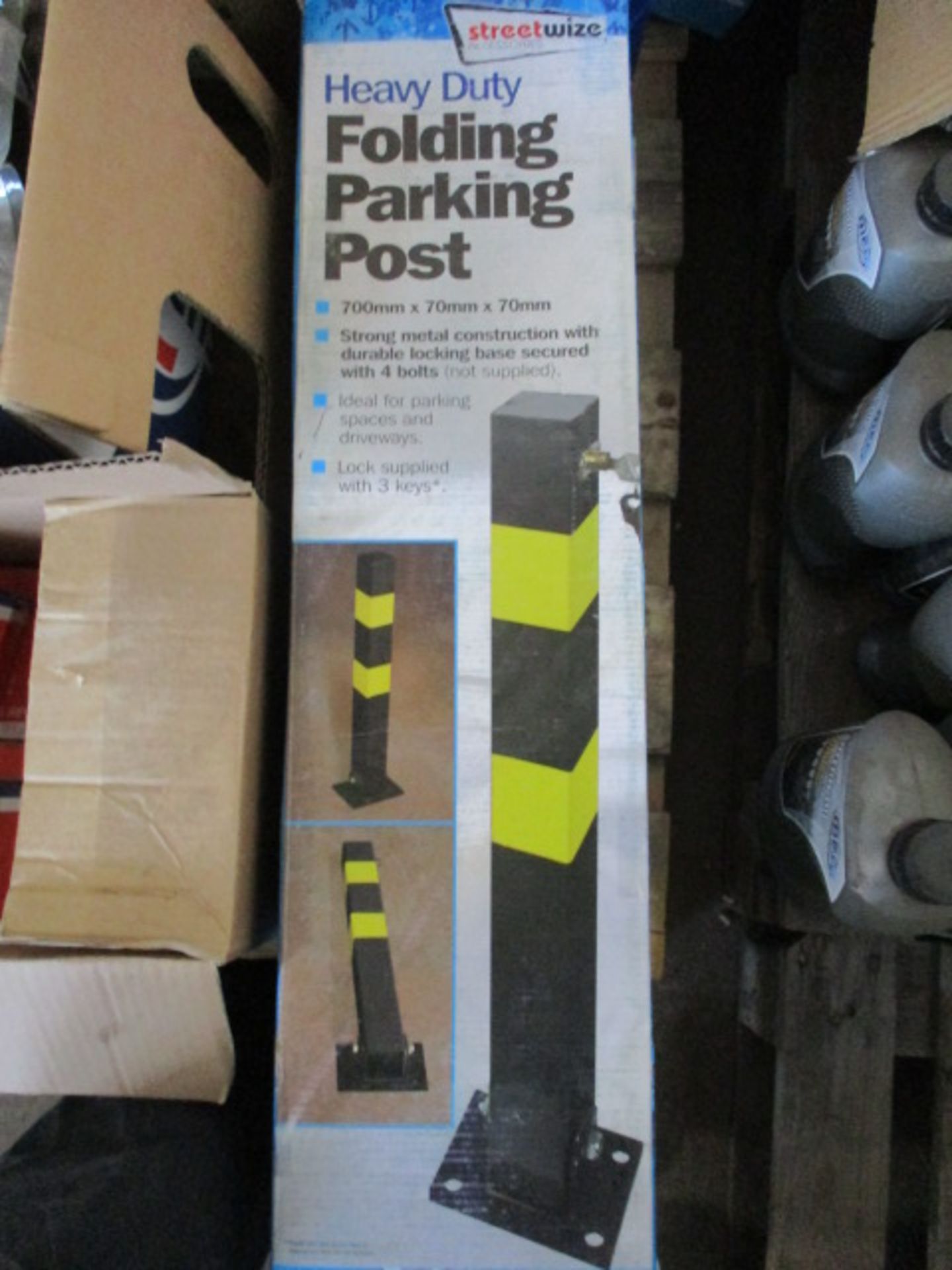 Heavy duty folding parking post boxed