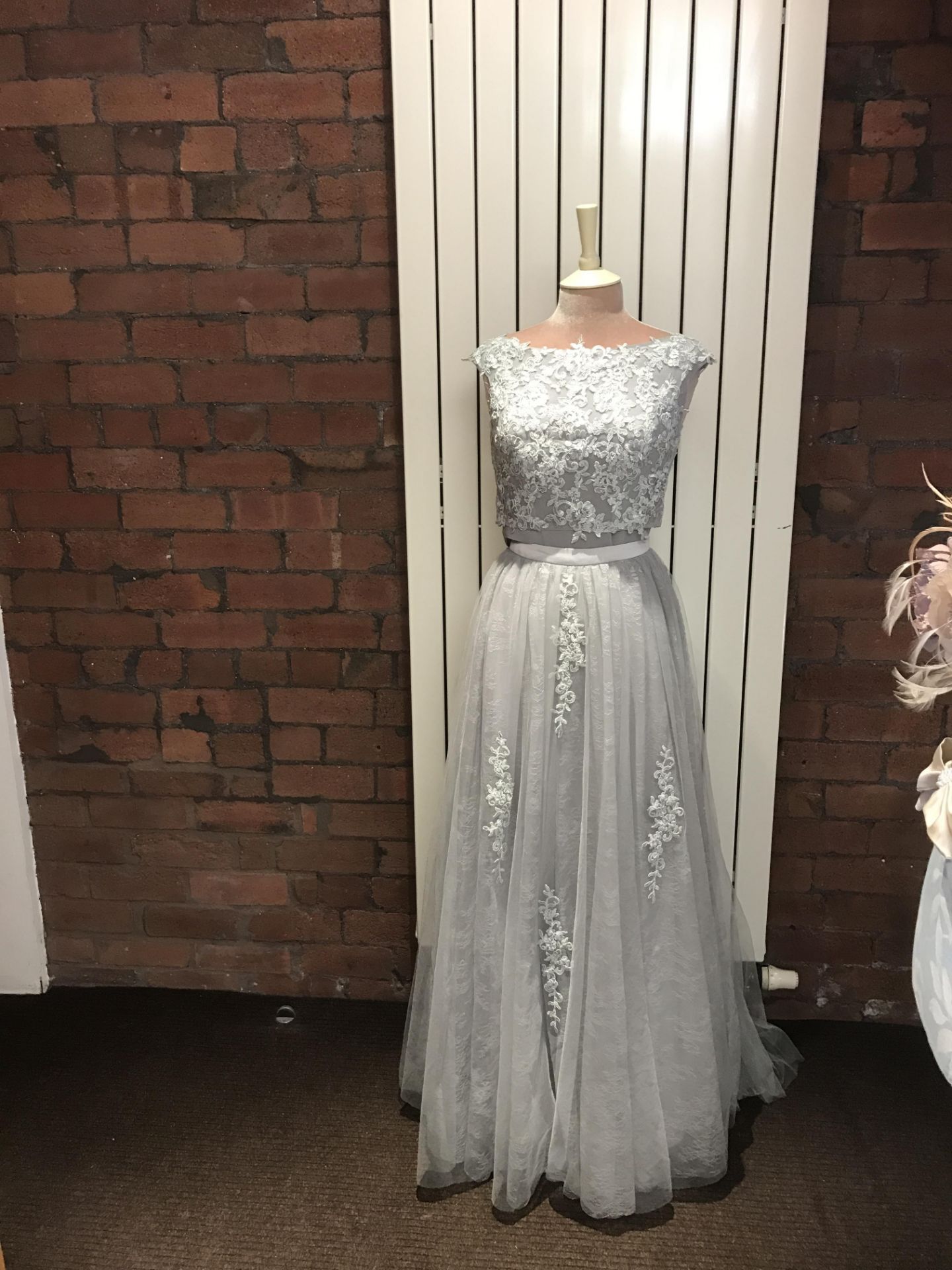 New Full Length Vintage Inspired Lace with Fishtail Bridesmaid/Occasional Skirt in Grey size 14.