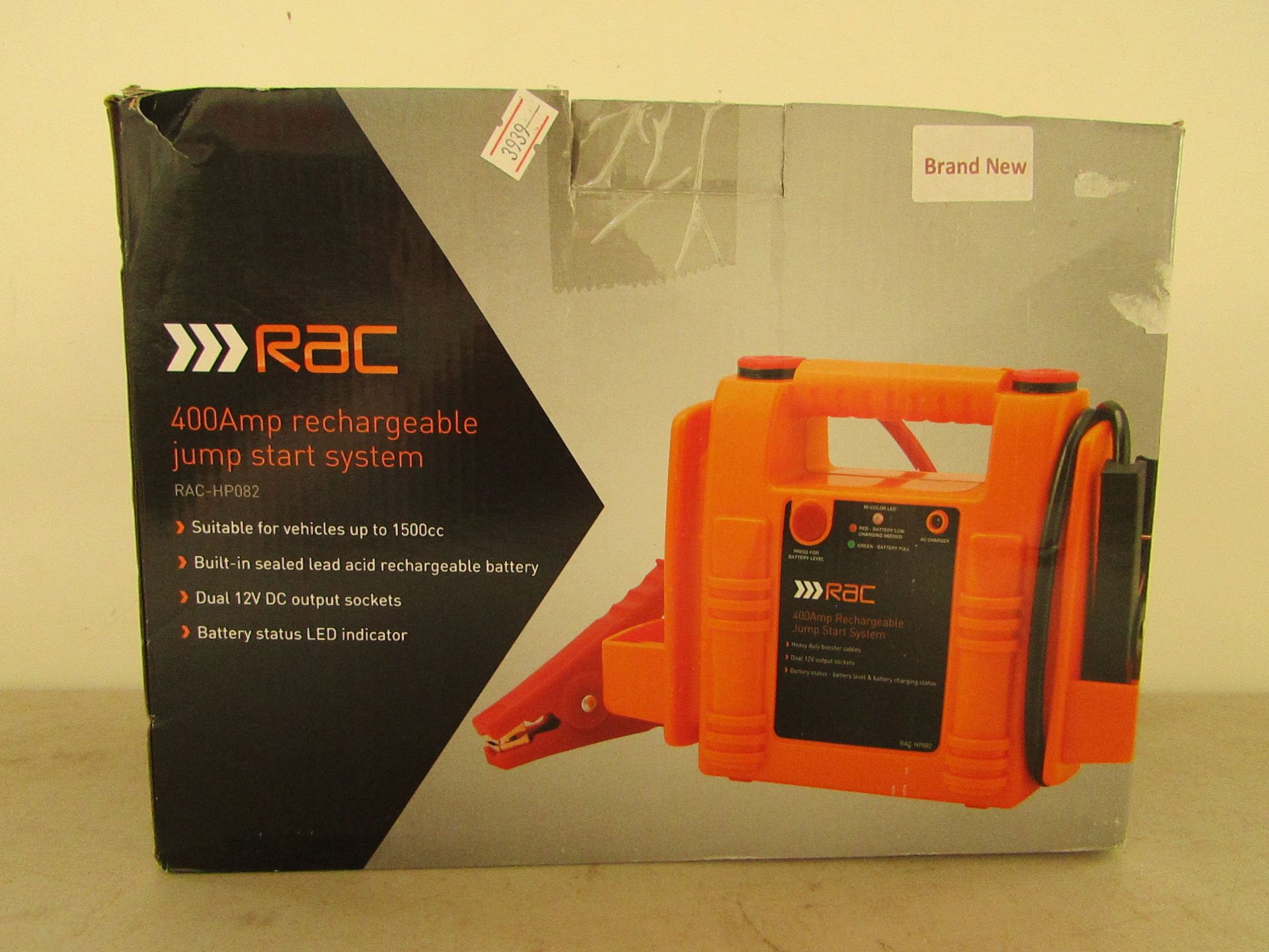 RAC 4000amp rechargeable jump start system, new and boxed.