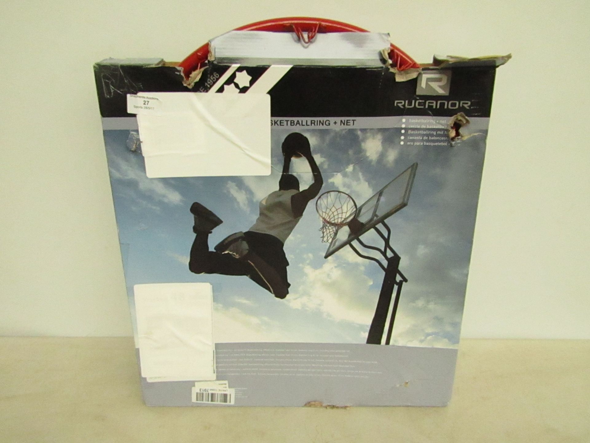 Basketball ring and net, unchecked and boxed.