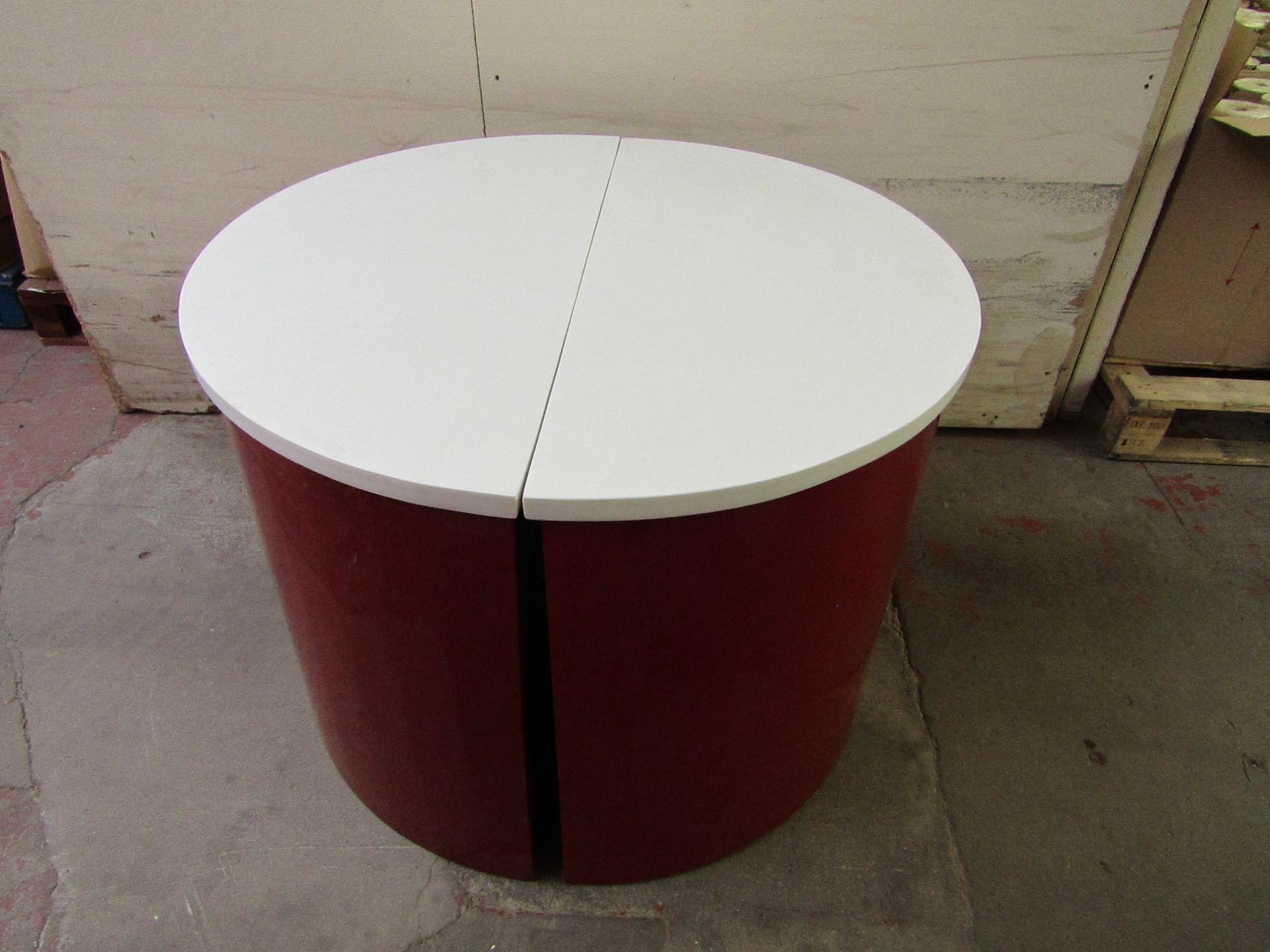 2x Semi circle outdoor tablets with resin tops, red colour, 94cm x 48cm x 72cm, Come in shipping