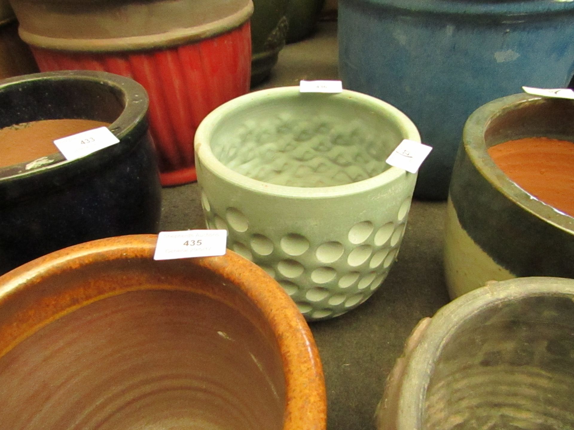 Ceramic style plant pot, blue colour 7" tall and 17cm diameter.