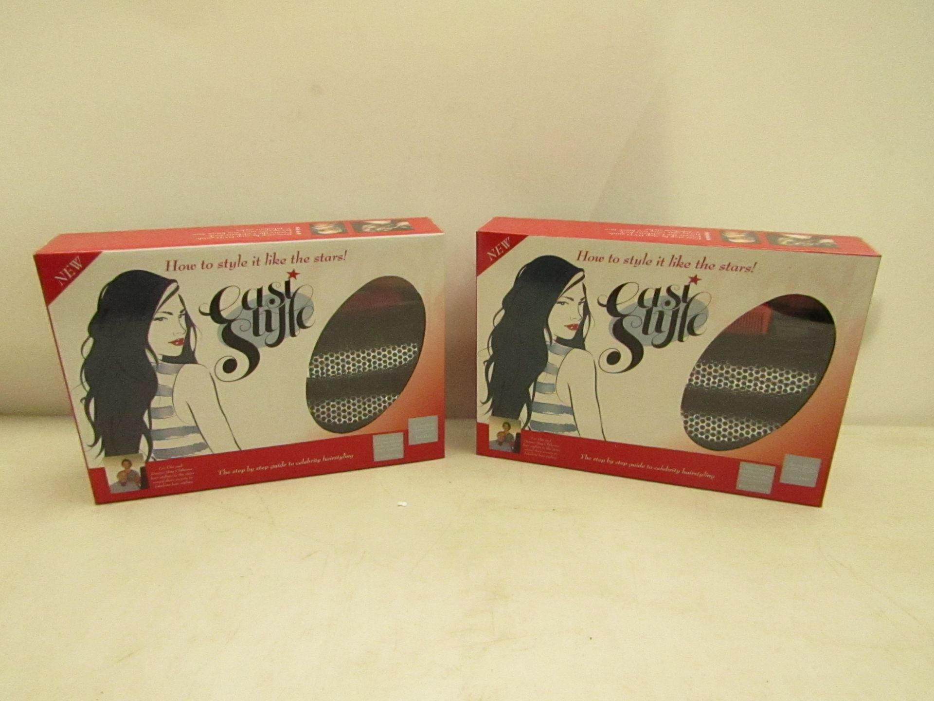 2x Easistyle hair styling set, new and boxed. Contains;  Celeb styling DVD, Large curling brush,