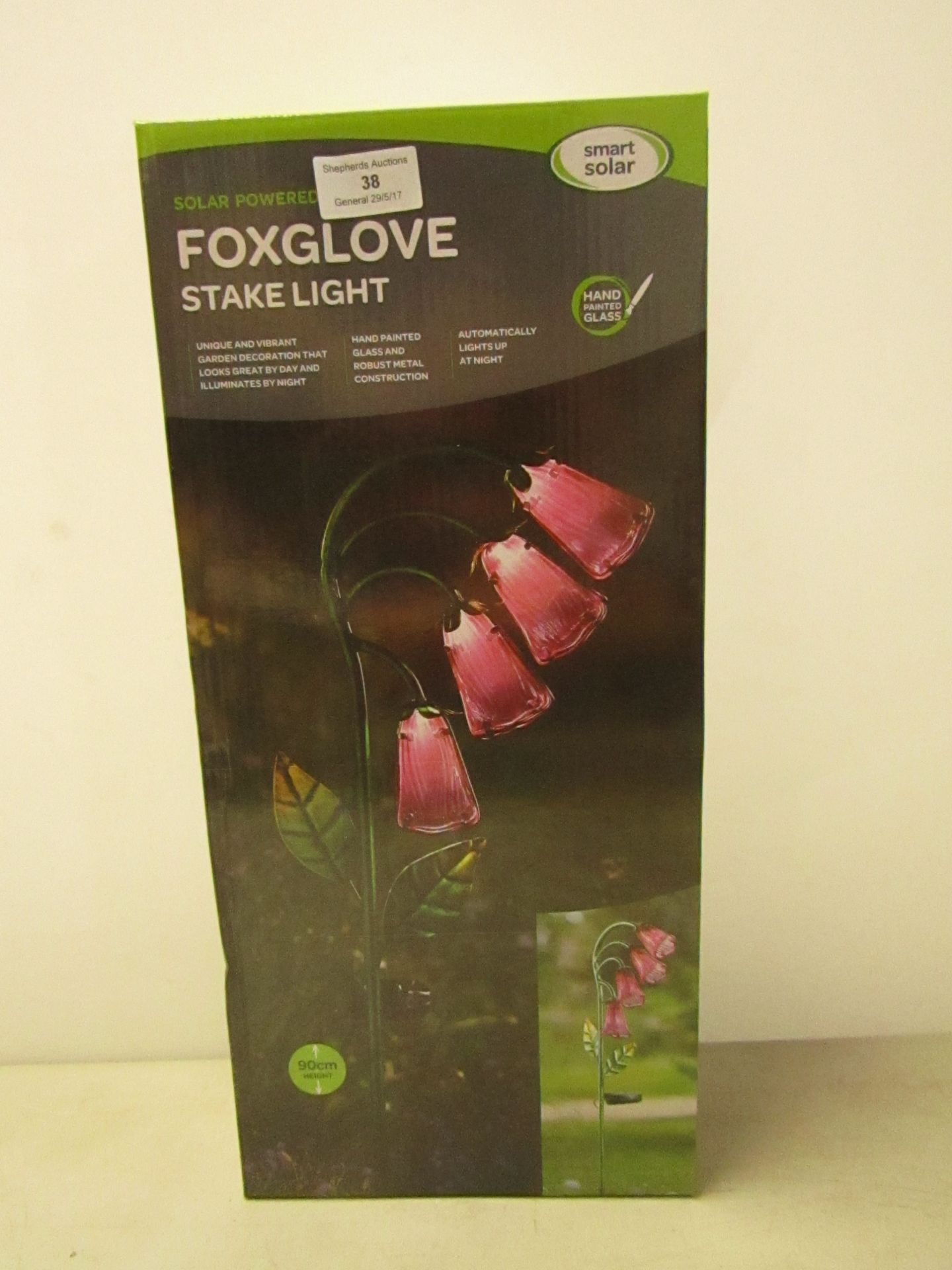 Smart solar Foxglove stake light, unchecked and boxed.