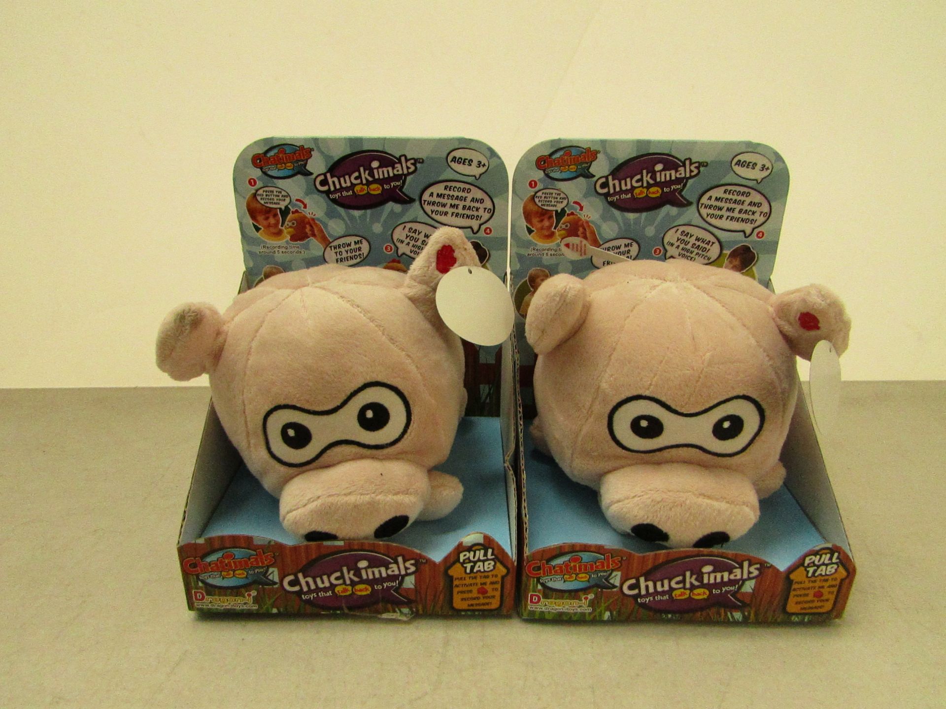 2x Chuckimals pig design, both new and in packaging.