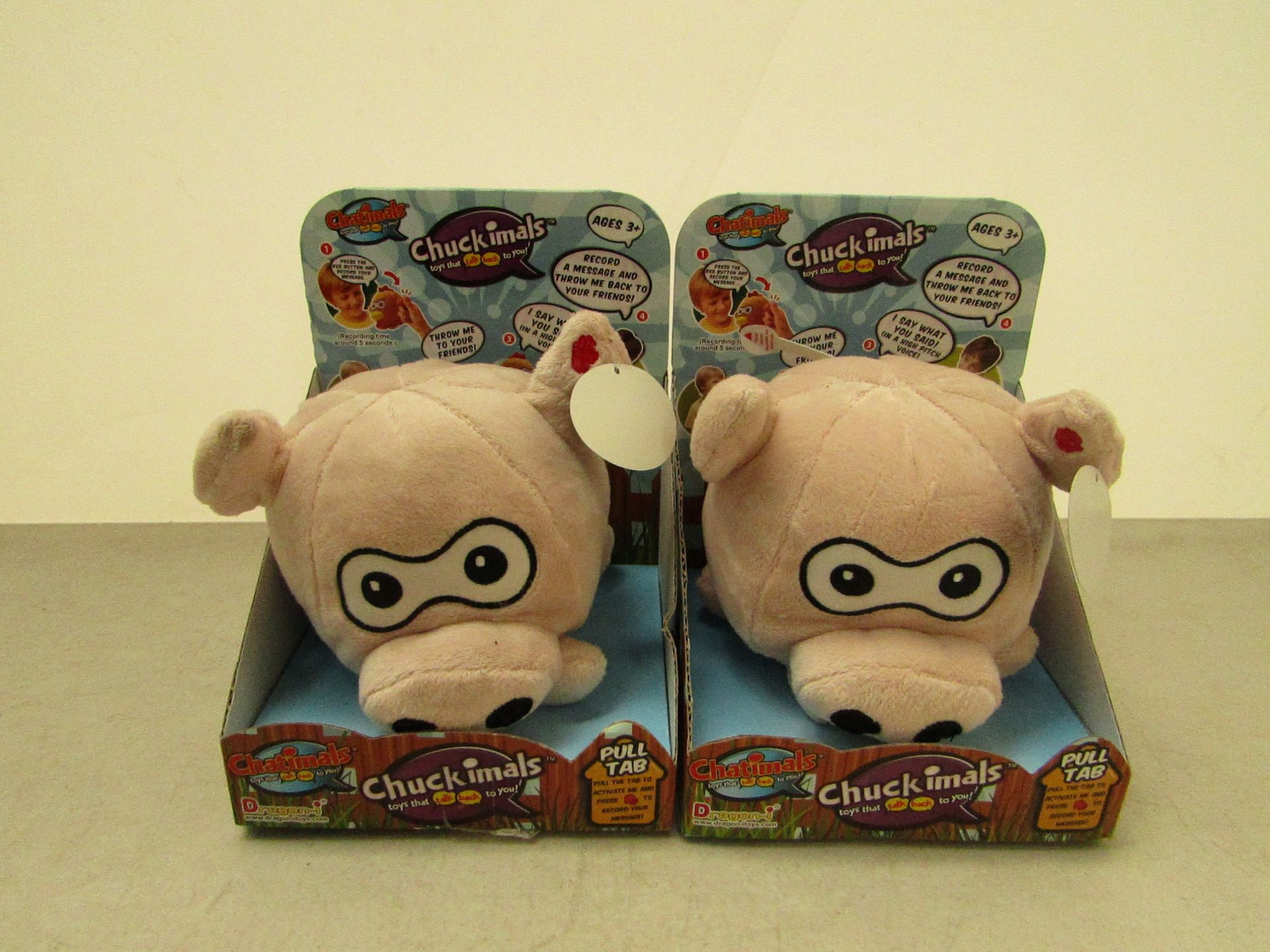 2x Chuckimals pig design, both new and in packaging.