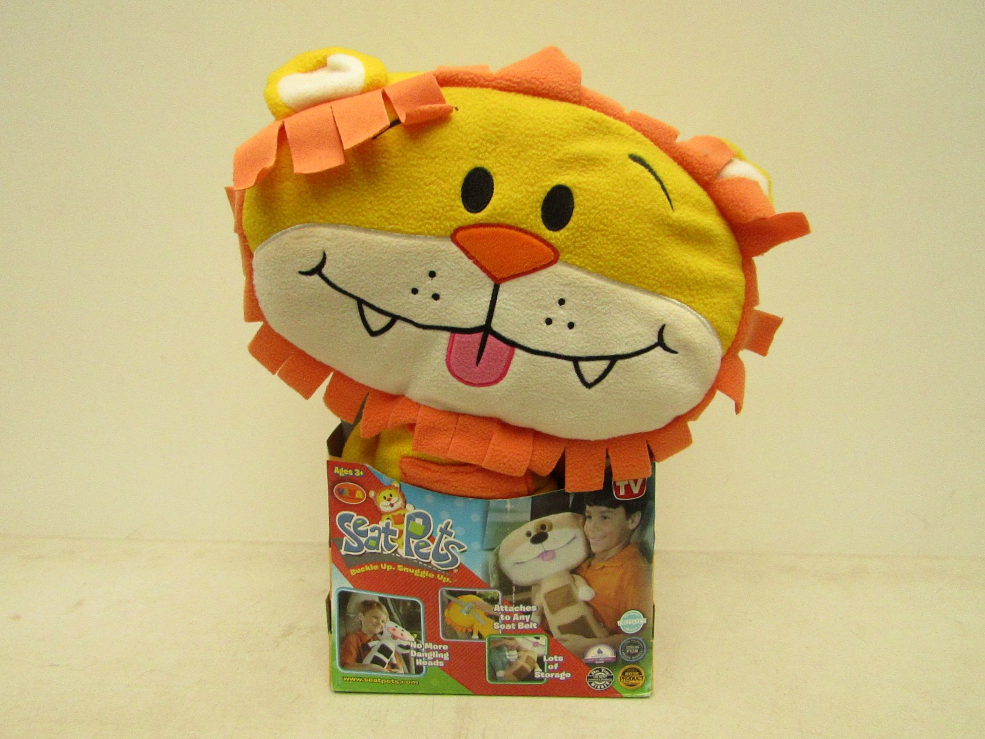 Seat pets Lion, new and boxed. RRP £15 at Snuggle Pets.  https://www.amazon.co.uk/Snuggle-Pets-