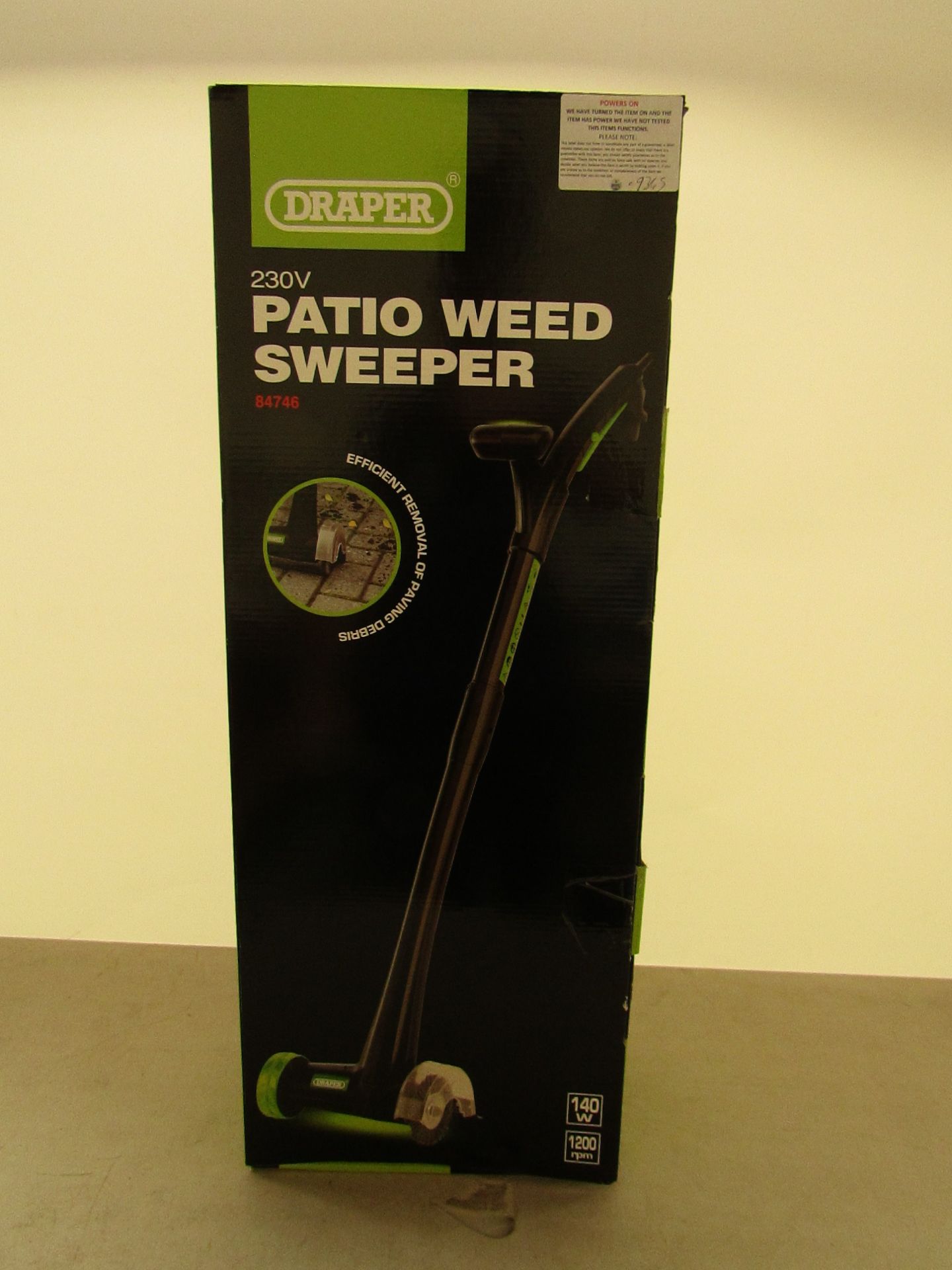 Draper 230V Patio weed sweeper, powers up and boxed.