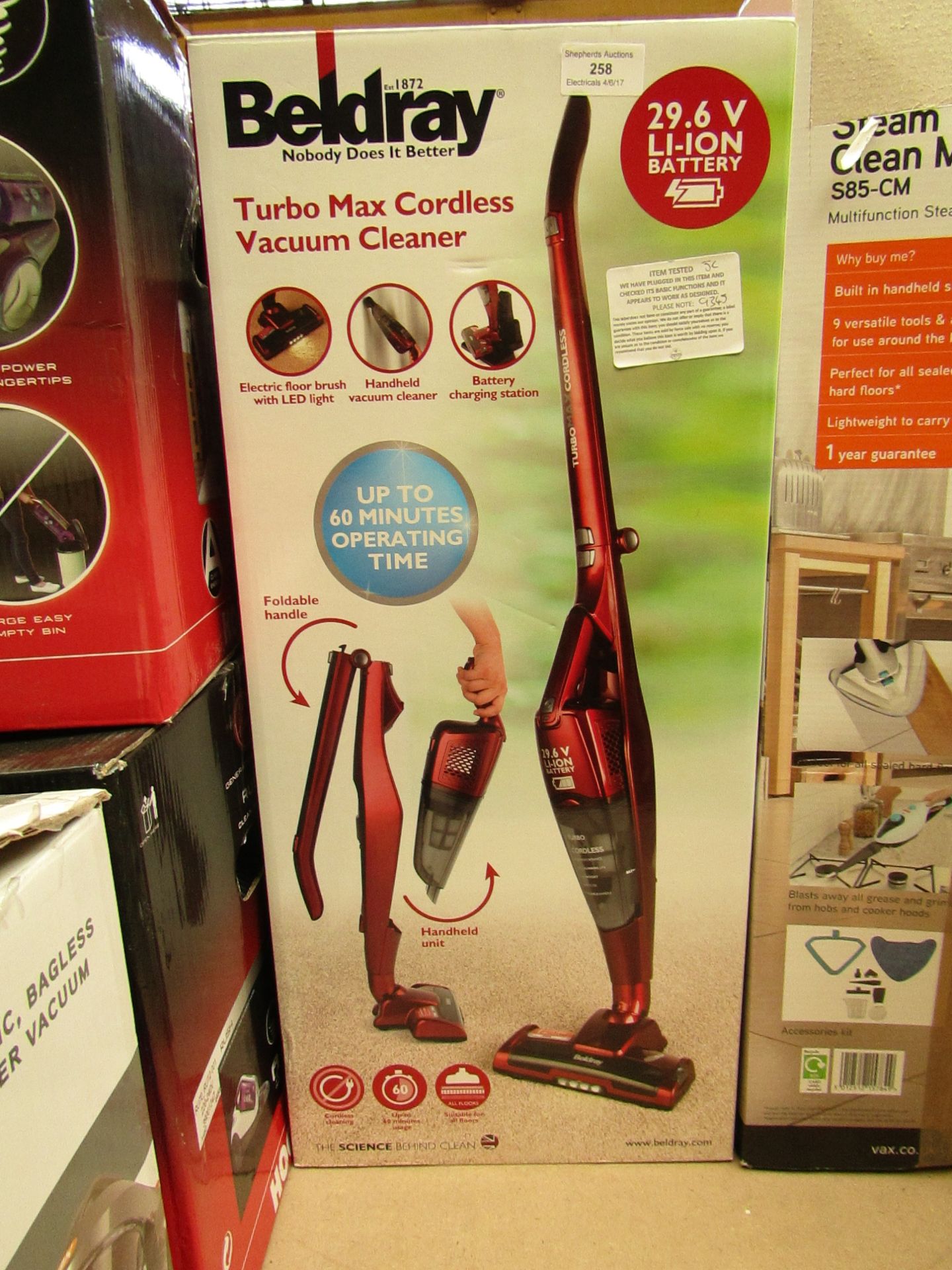 Beldray turbo max cordless vacuum cleaner, tested working and boxed.
