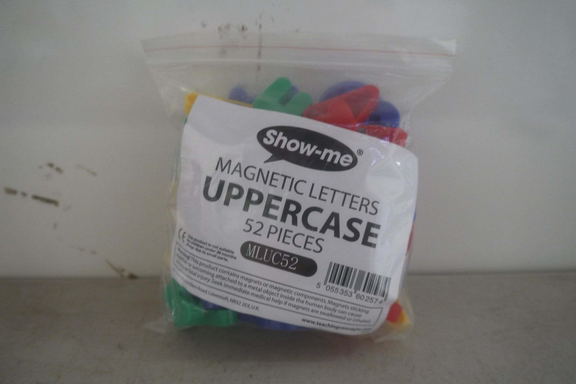Box containing 10x Show-Me magnetic letters uppercase, 52 pieces, all brand new and packaged.