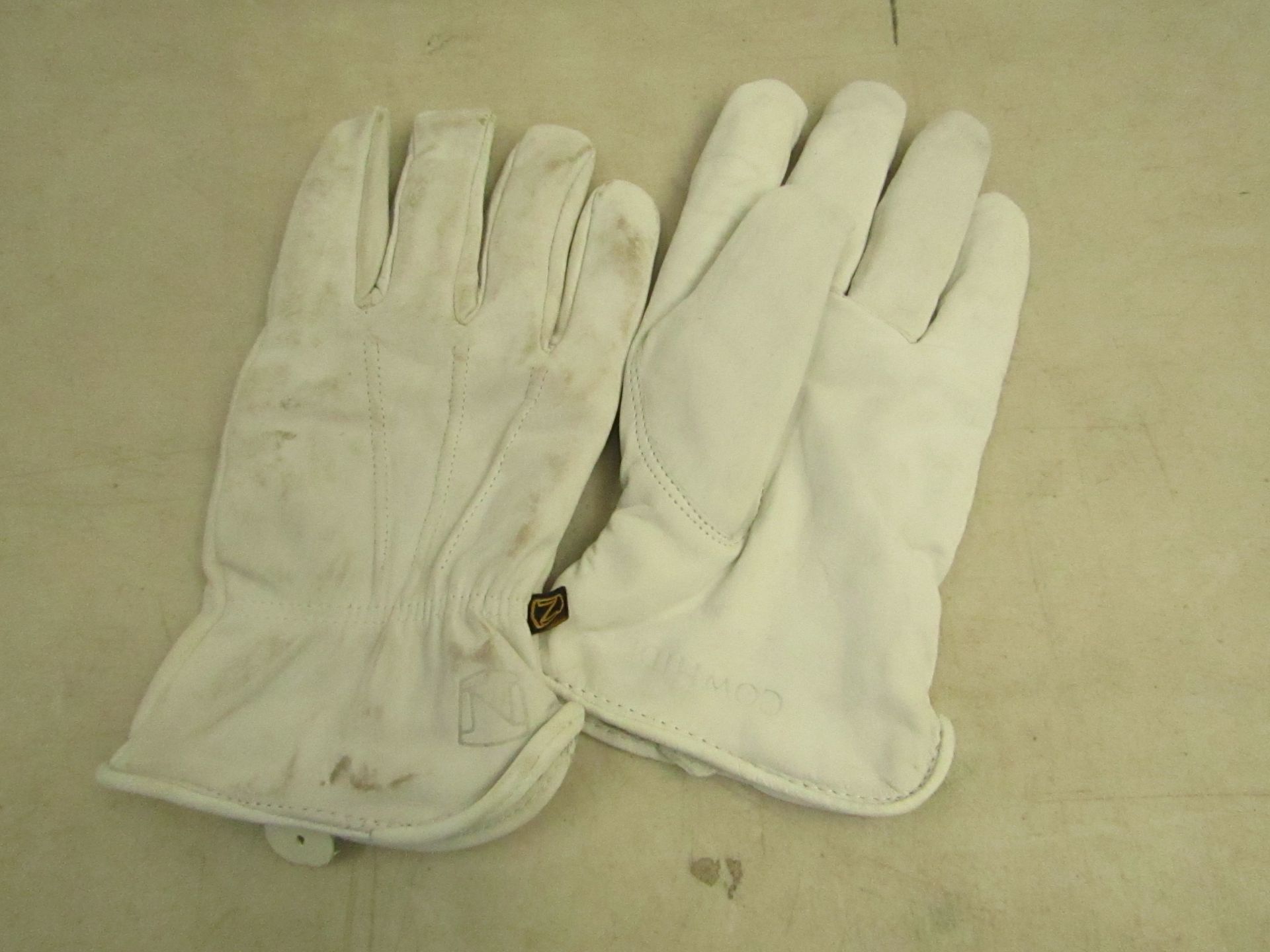 Pair of leather Cow Hide gloves size L, in packaging.