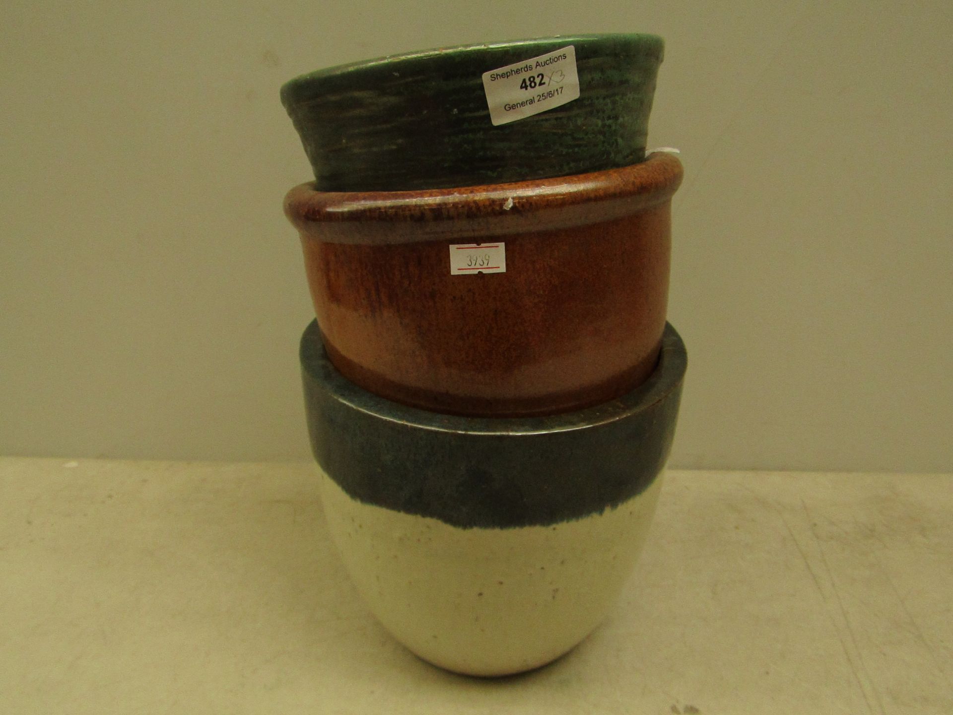 3x Small ceramic plant pots