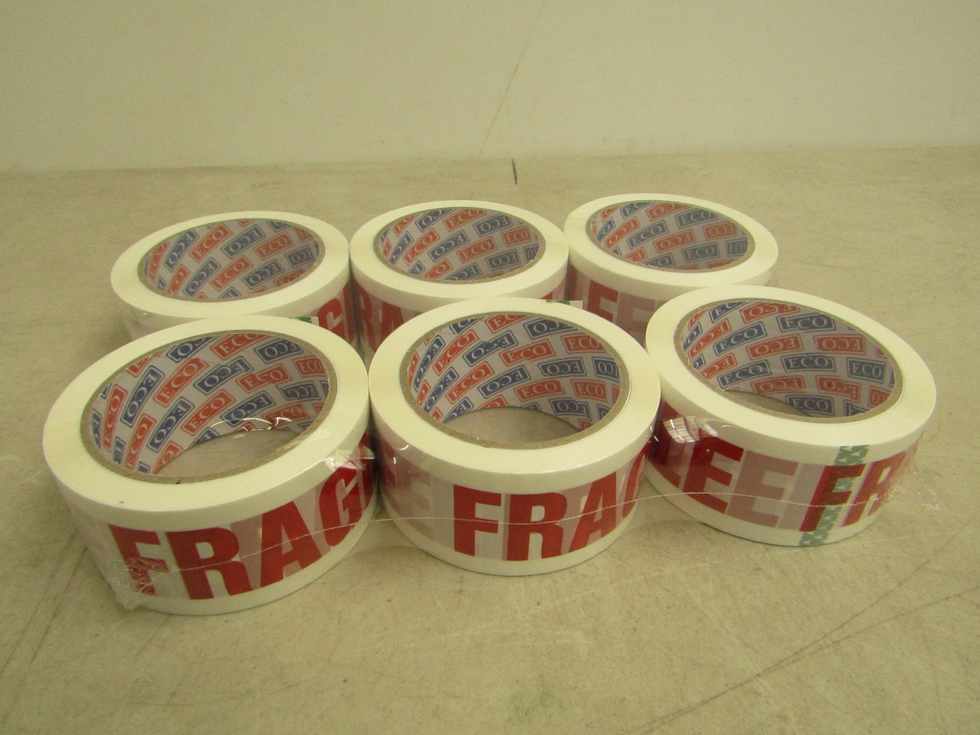 6 rolls of 48mm x 66m fragile tape.