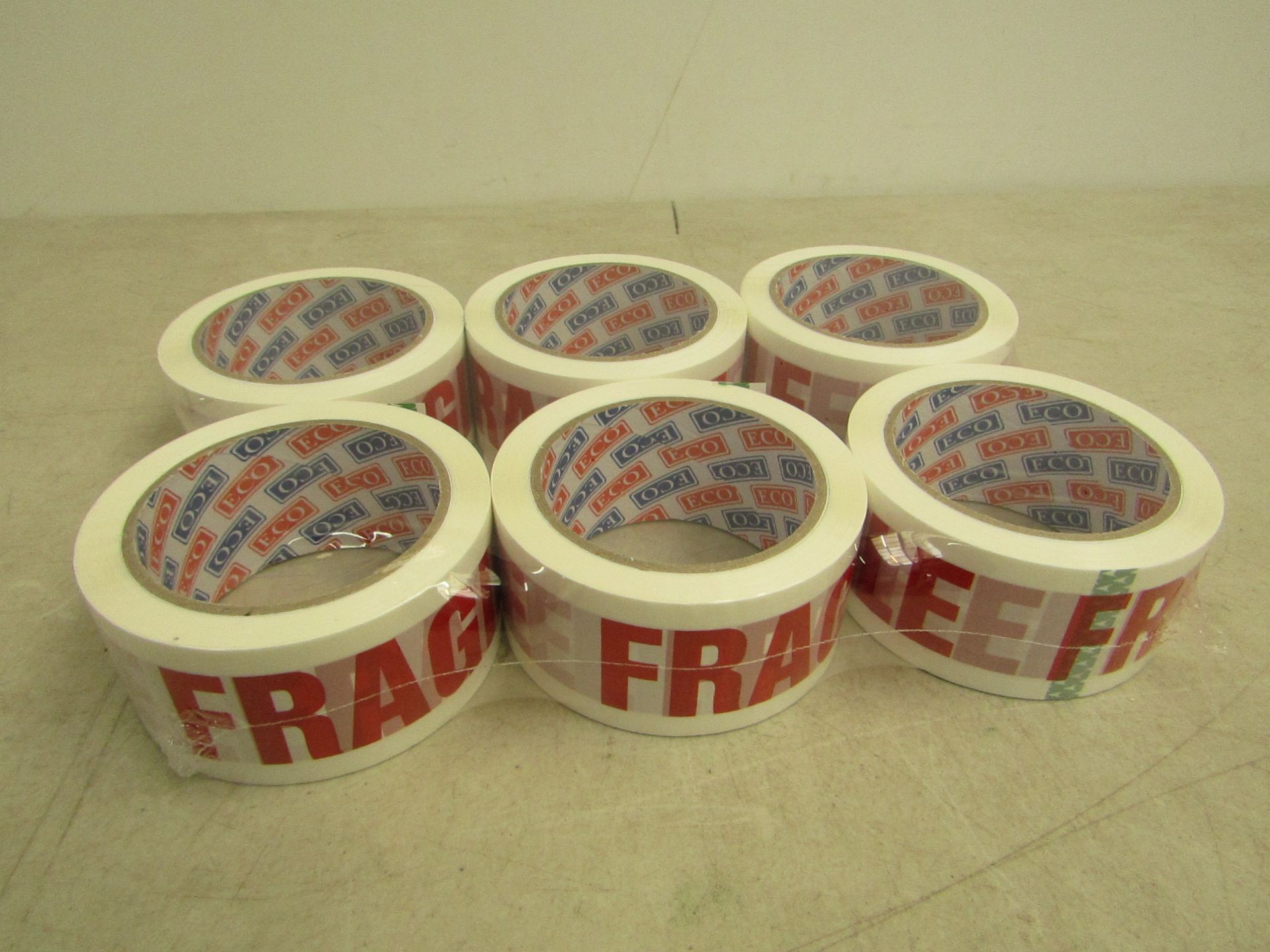 6 rolls of 48mm x 66m fragile tape.