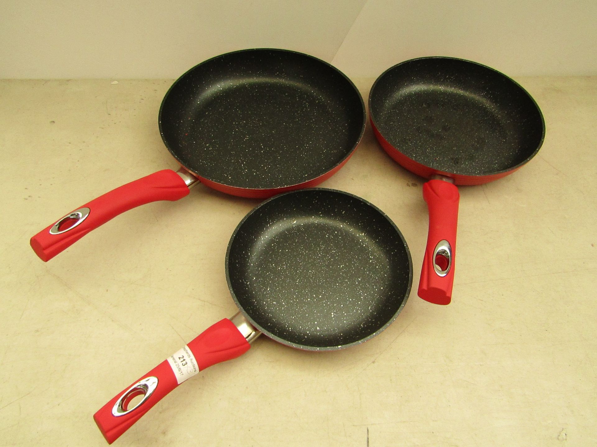 3 x Various Sized Royalty Line Red Frying Pans