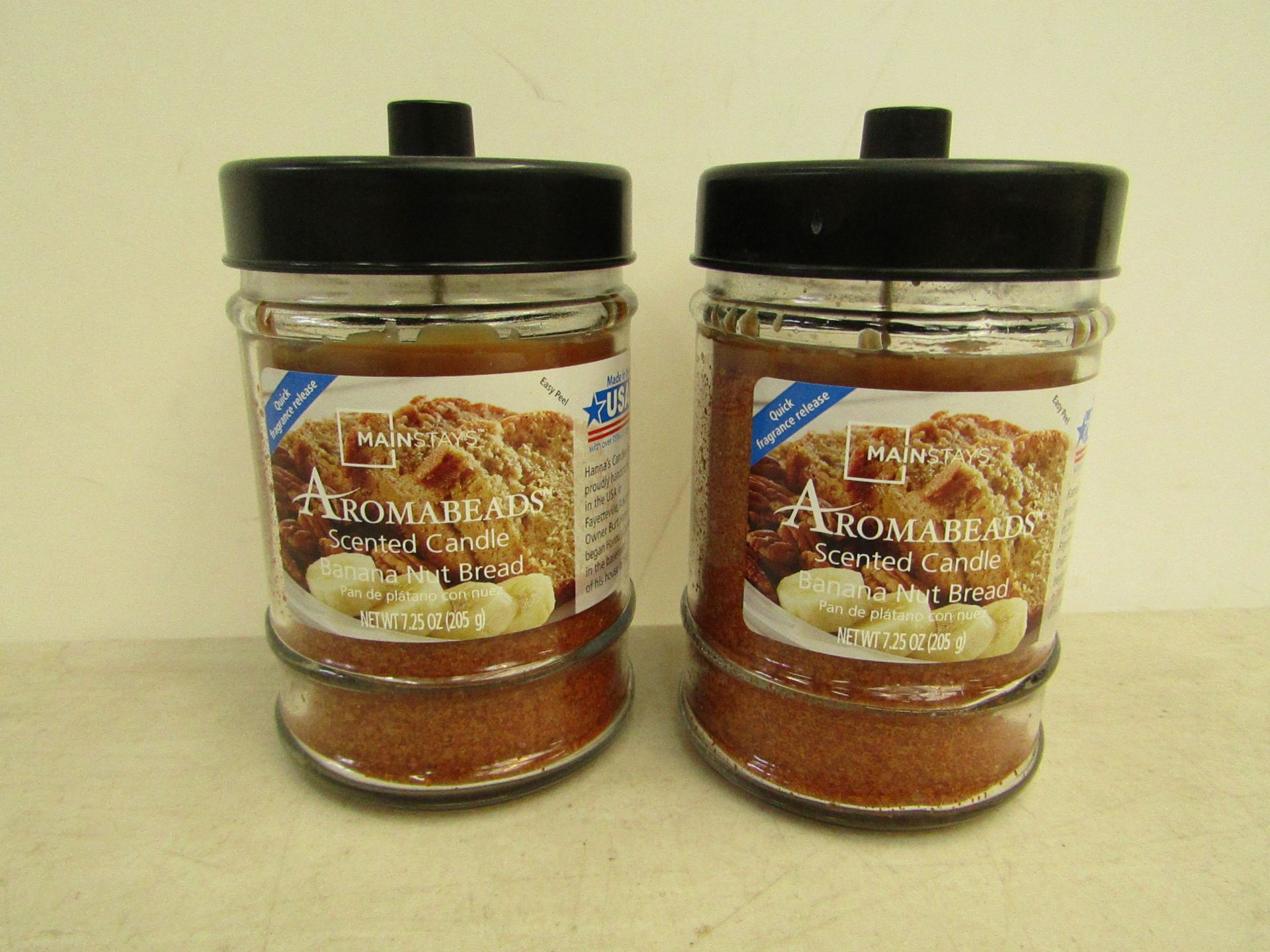 2x MainStays Aromabeads scented candles Banana Nut Bread, each jar contains 205g both new.