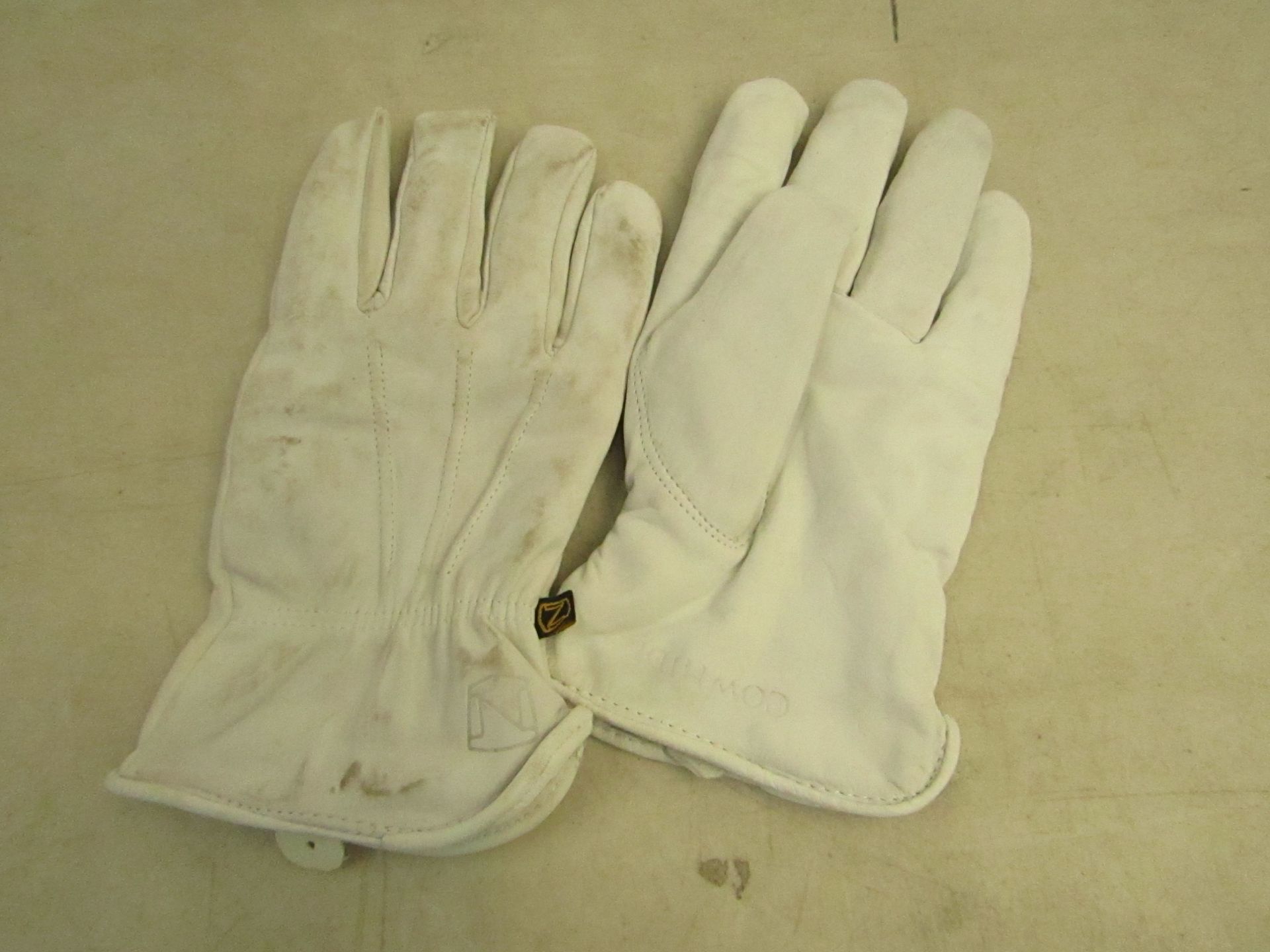 Pair of leather Cow Hide gloves size L, in packaging.