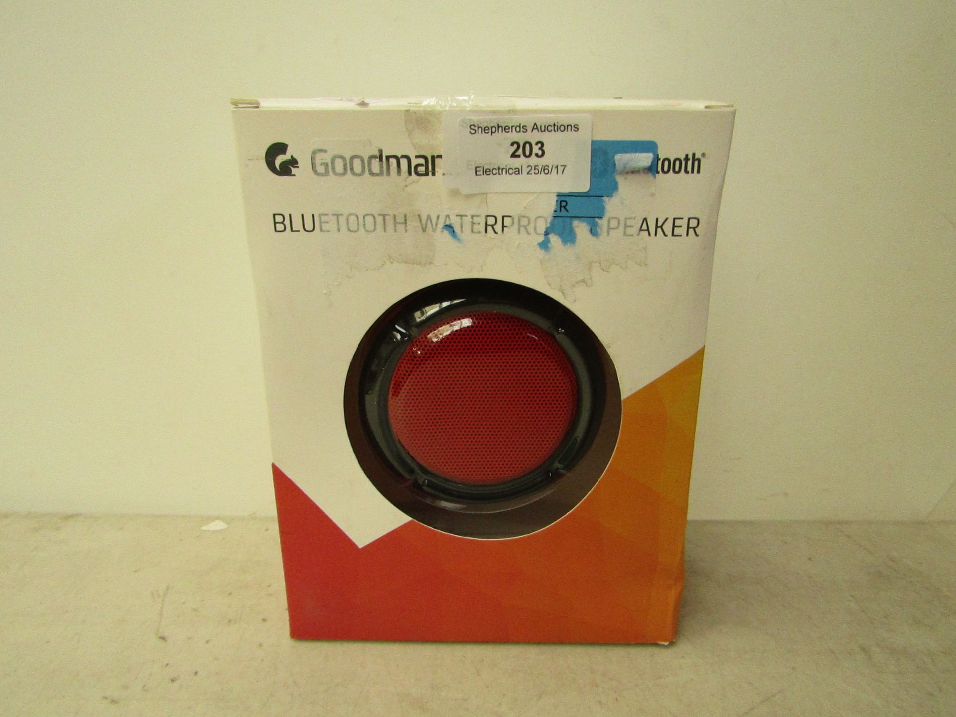 Goodmans Bluetooth waterproof speaker, unchecked and boxed.