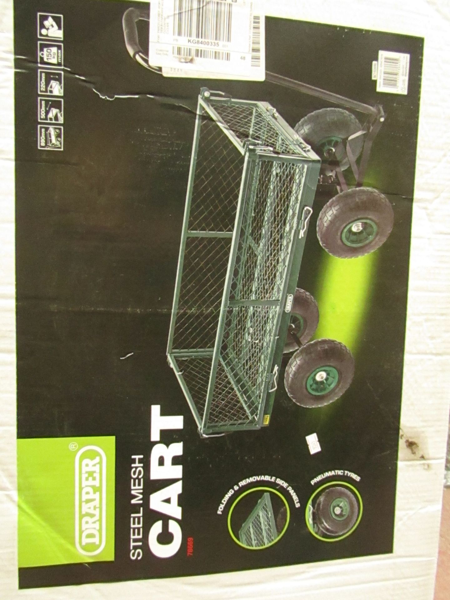 Draper steel mesh cart, boxed and unchecked.