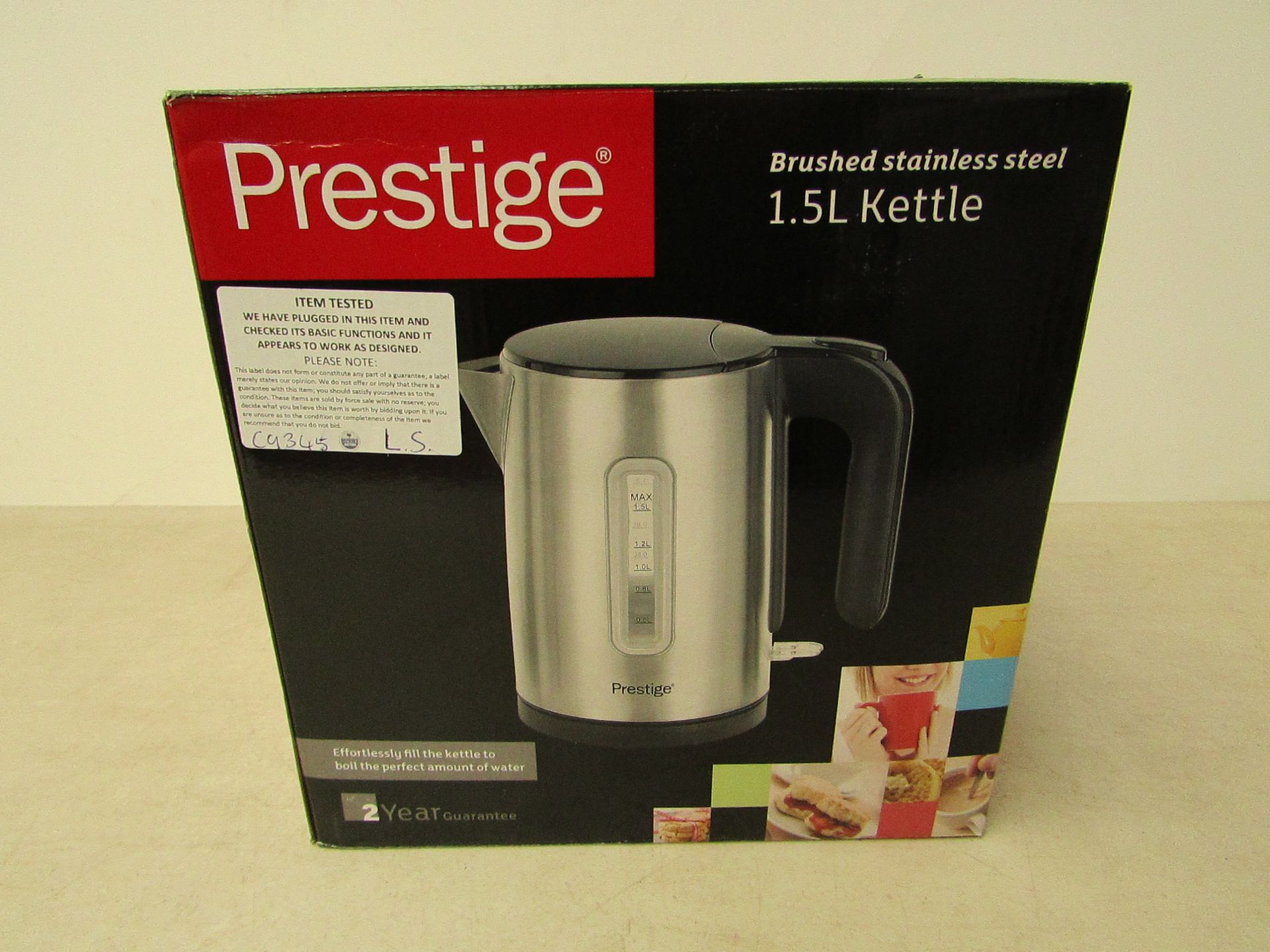 Prestige Brushed Stainless Steal 1.5L Kettle. Tested working & boxed.