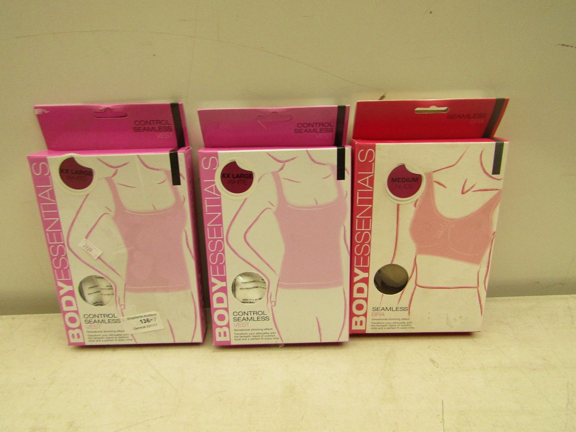 3x Items being; Body Essentials seamless bra, medium nude, new and boxed 2x Body Essentials