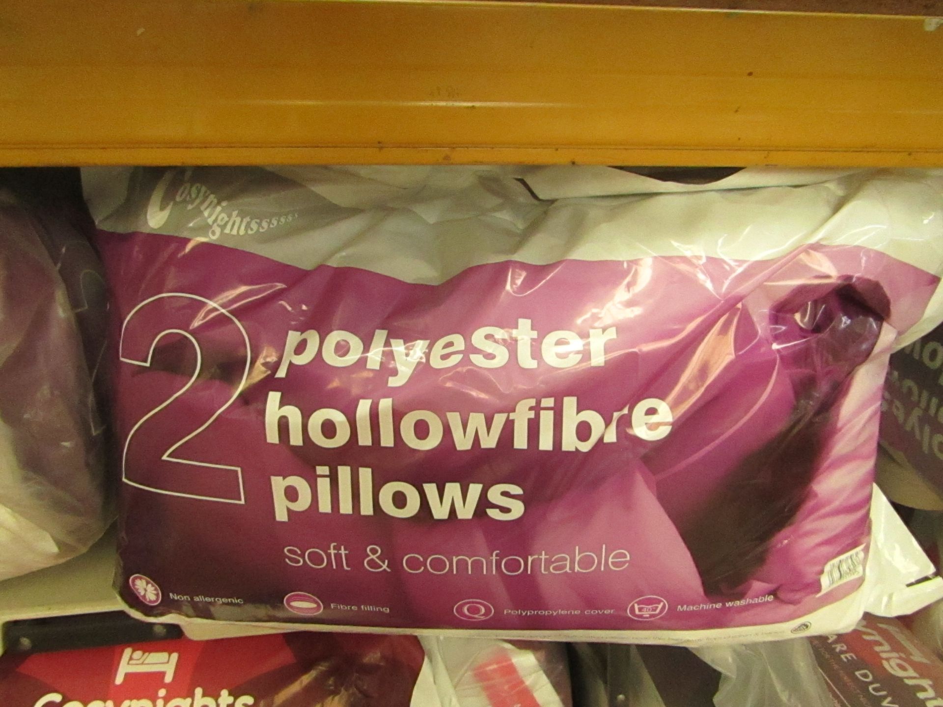 Cosy Nights Pack of 2 polyester hollowfibre pillows, non-allergenic, fibre filling, polypropylene