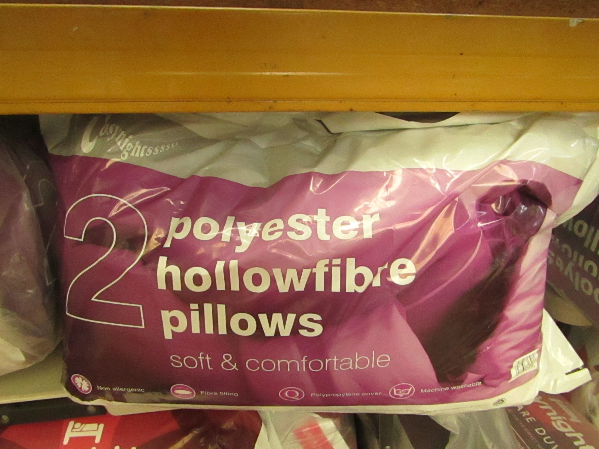 Cosy Nights Pack of 2 polyester hollowfibre pillows, non-allergenic, fibre filling, polypropylene