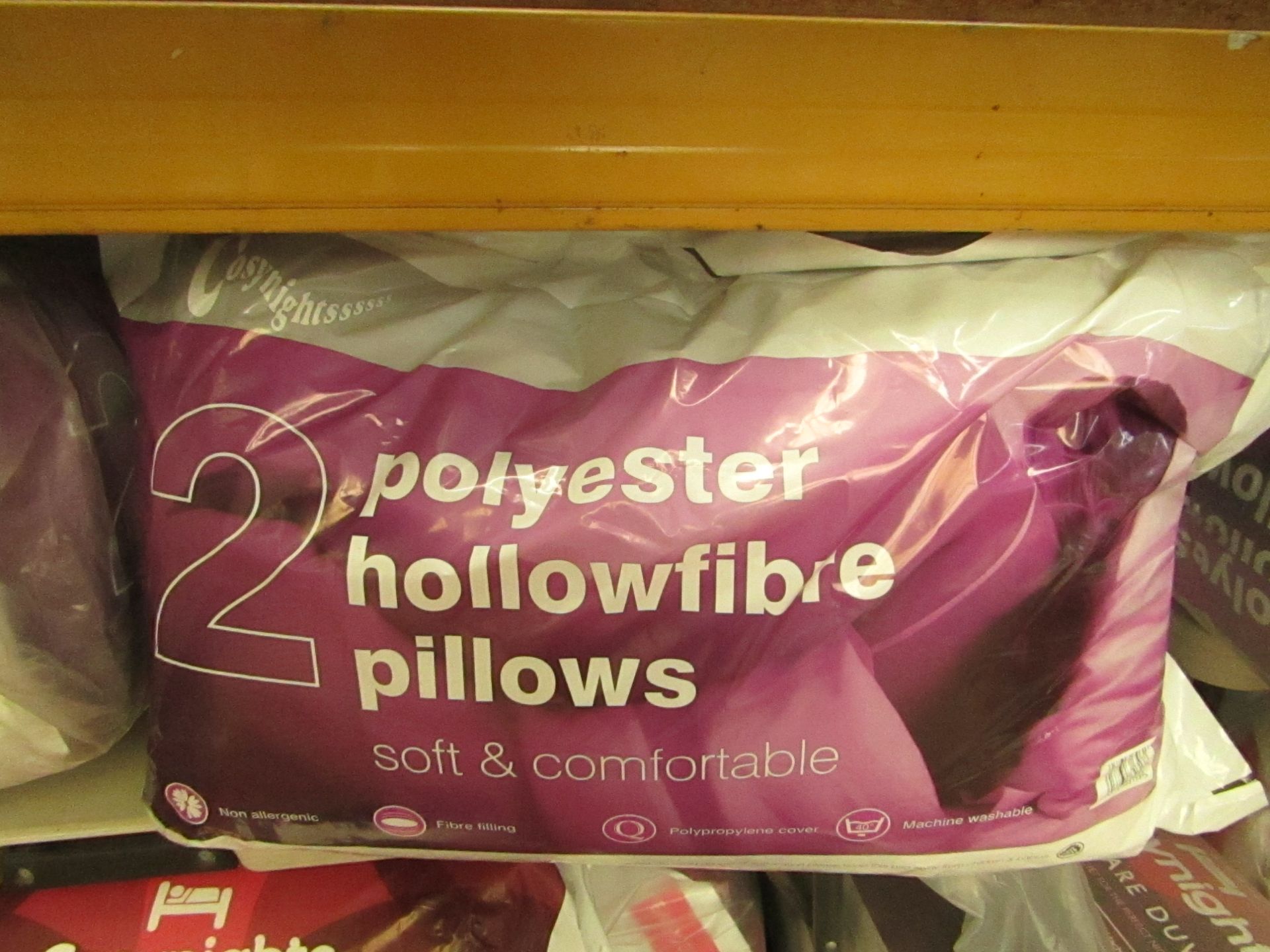 Cosy Nights Pack of 2 polyester hollowfibre pillows, non-allergenic, fibre filling, polypropylene