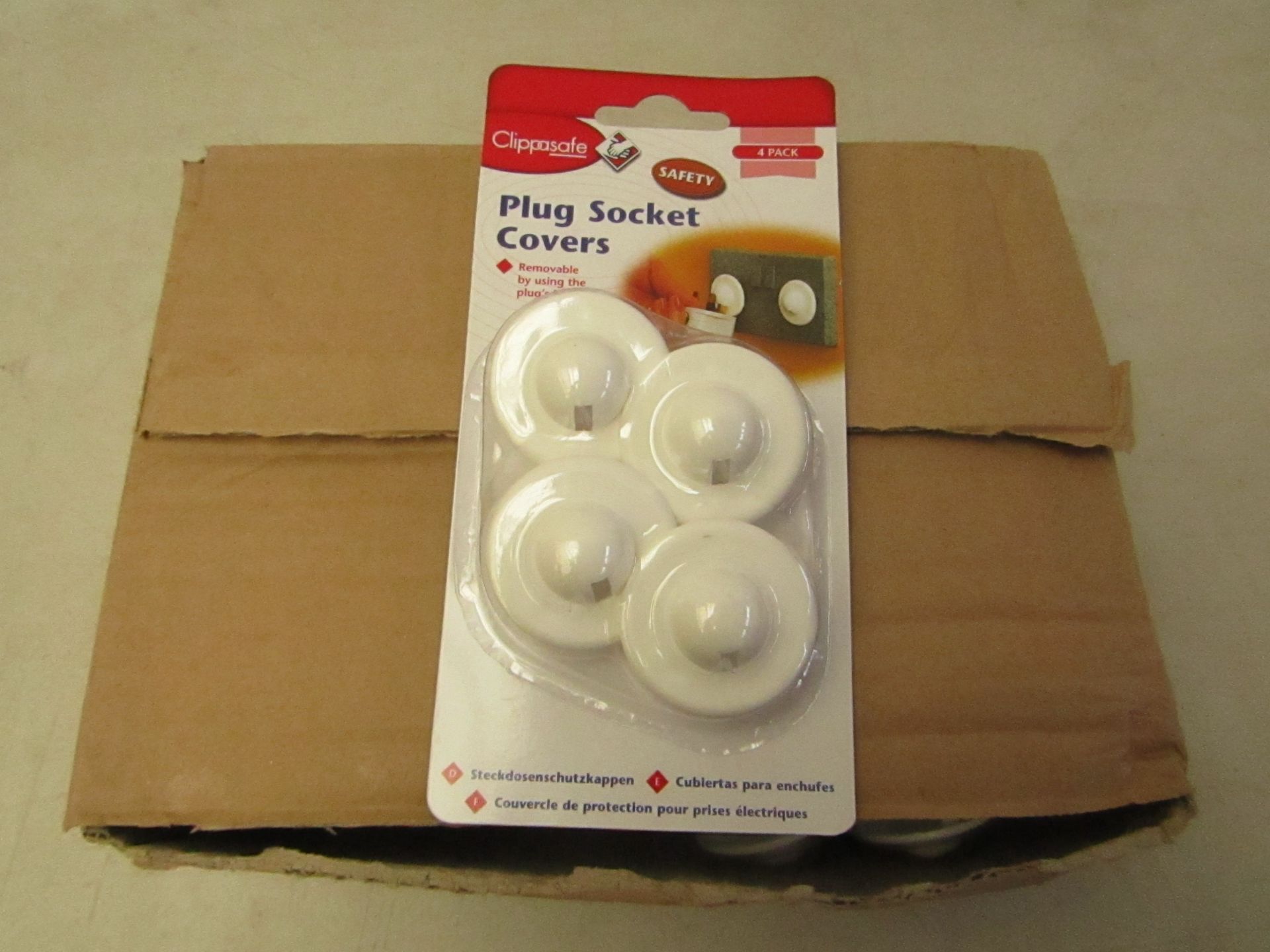 10x pack of Clippasafe plug socket covers, each pack contains 4 covers, packaged