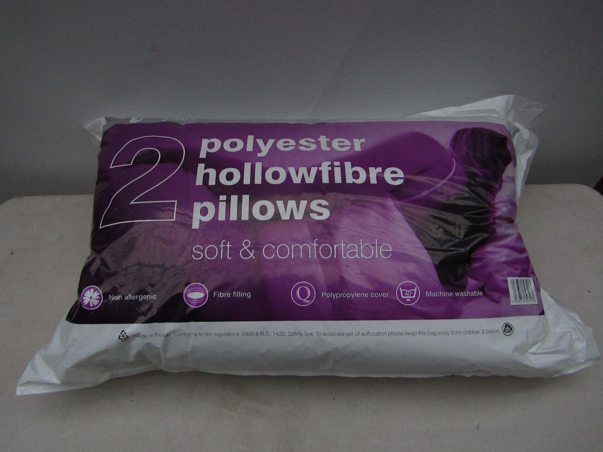 Cosy Nights, Anti Allergy Machine washable pack of 2 Hollow fibre Pillows, new in packaging