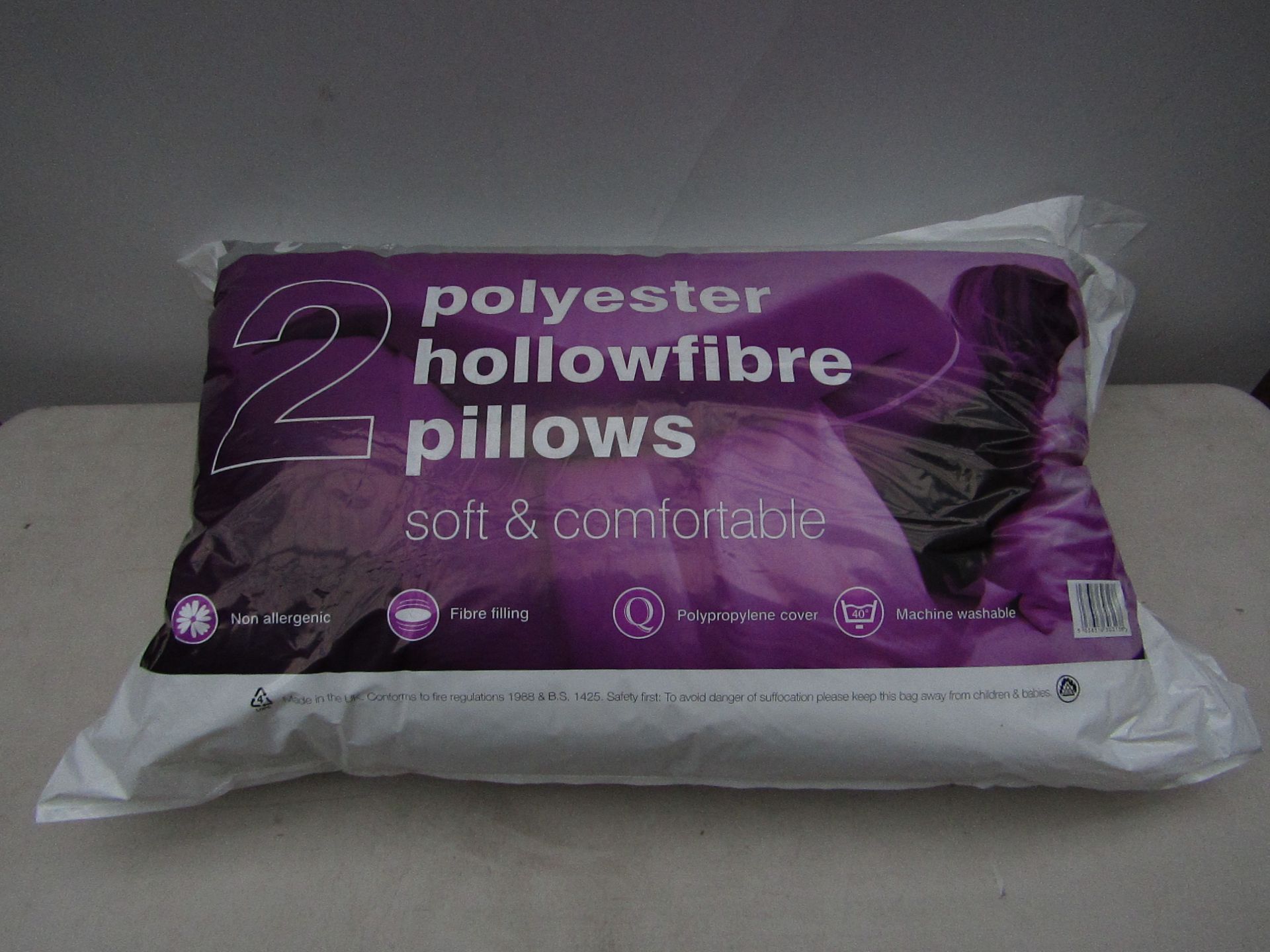 Cosy Nights, Anti Allergy Machine washable pack of 2 Hollow fibre Pillows, new in packaging