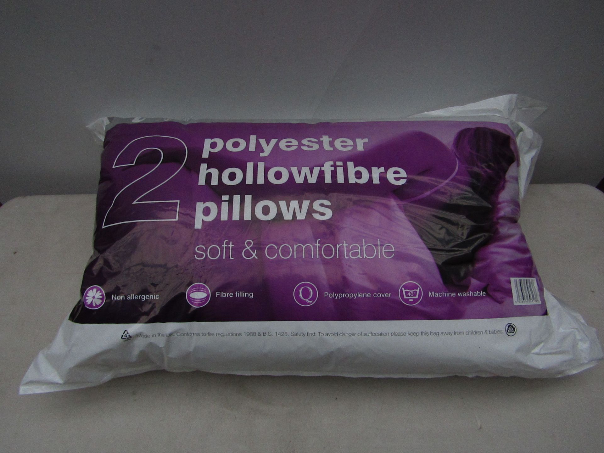 Cosy Nights, Anti Allergy Machine washable pack of 2 Hollow fibre Pillows, new in packaging