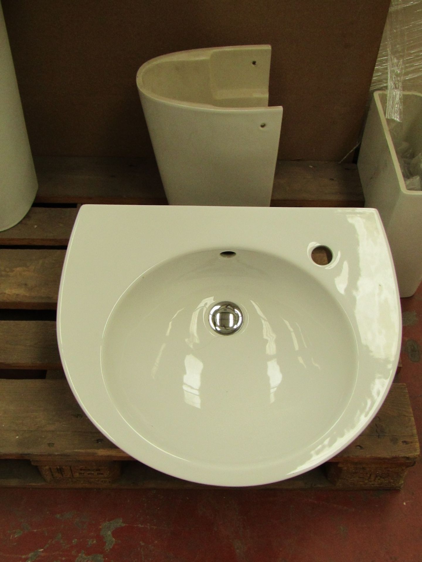 Bathroom Sink Set, Includes: - Ancona 550mm 1TH Basin - Ancona Wall-hung Pedestal Both New & boxed.