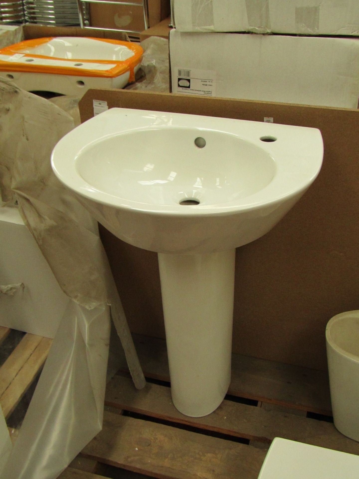 Bathroom Sink Set, Includes: - Ancona 550mm 1TH Basin - Ancona Full Pedestal Both New & boxed.