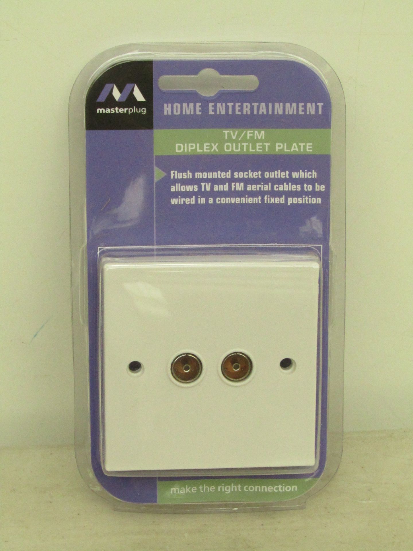 Box of 5 Masterplug TV/FM Dimplex Outlet Plate, new in packaging