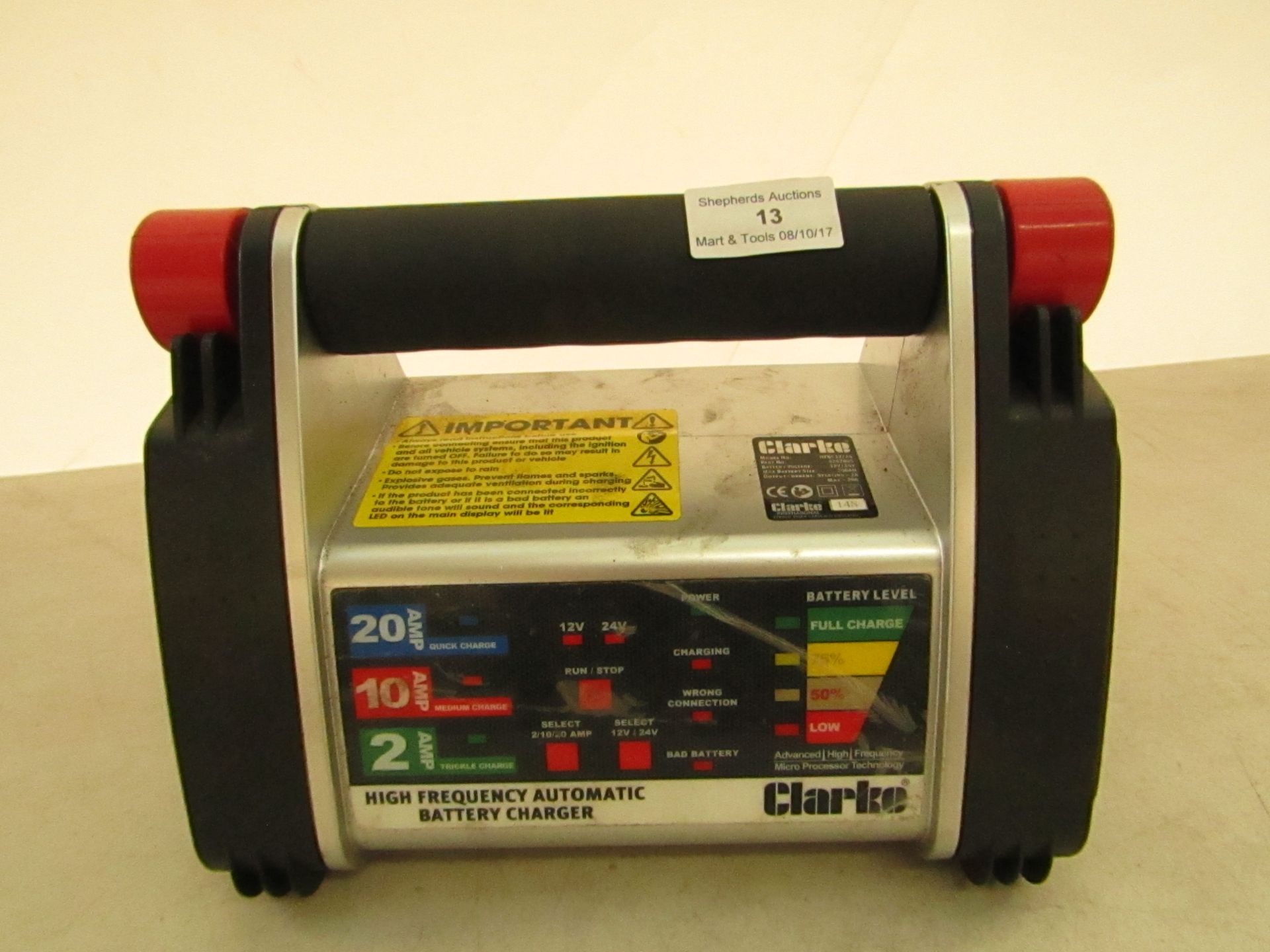 Clarke HFBC12/24 high frequency battery charger (230V) www.machinemart.co.uk/p/clarke-hfbc1224-