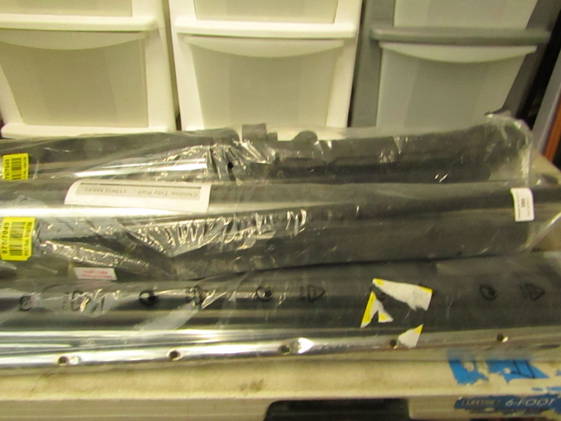 5x Chrome tidy rails, all unchecked and in packaging.