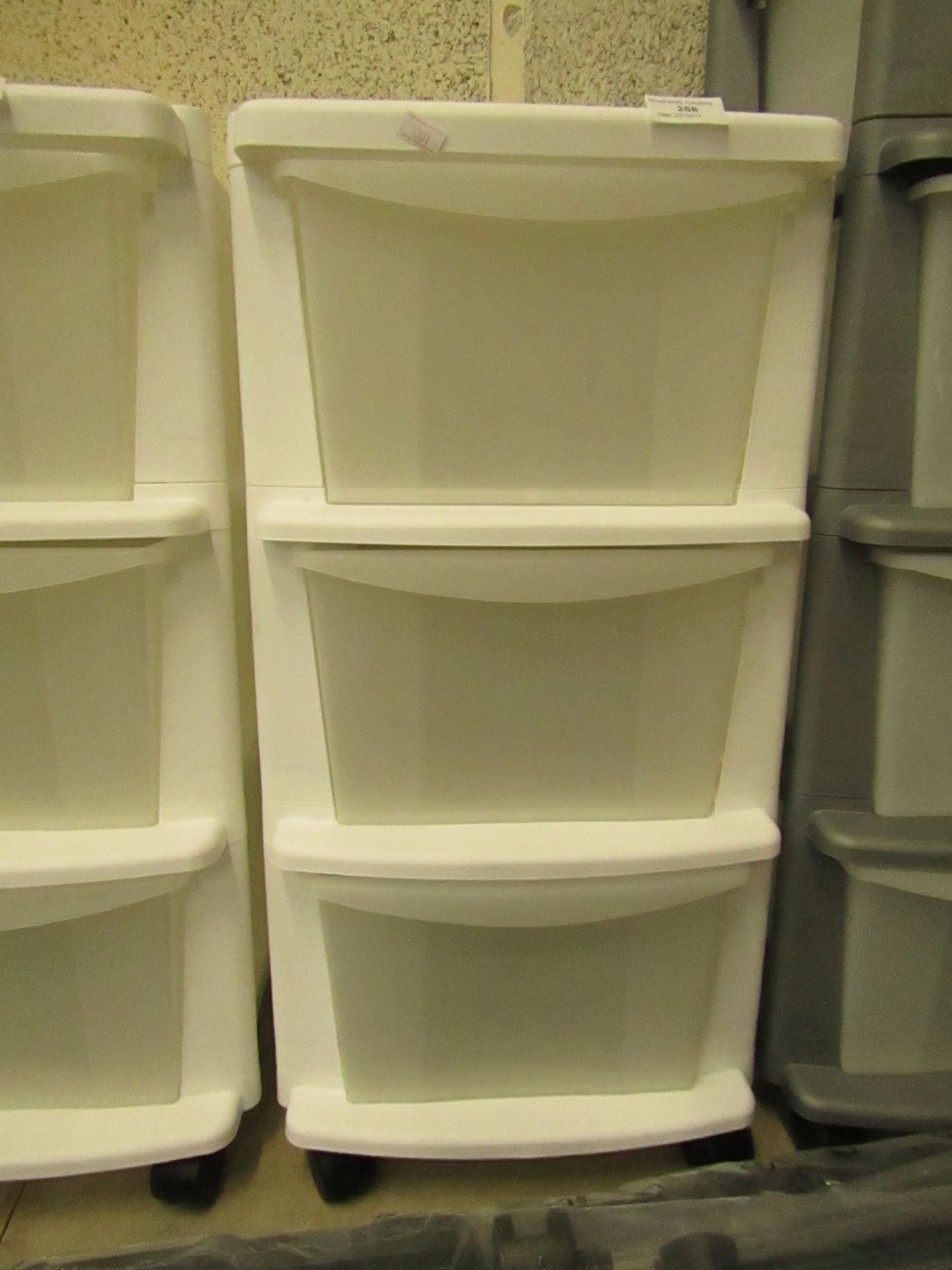 3 Draw storage box, white coloured.