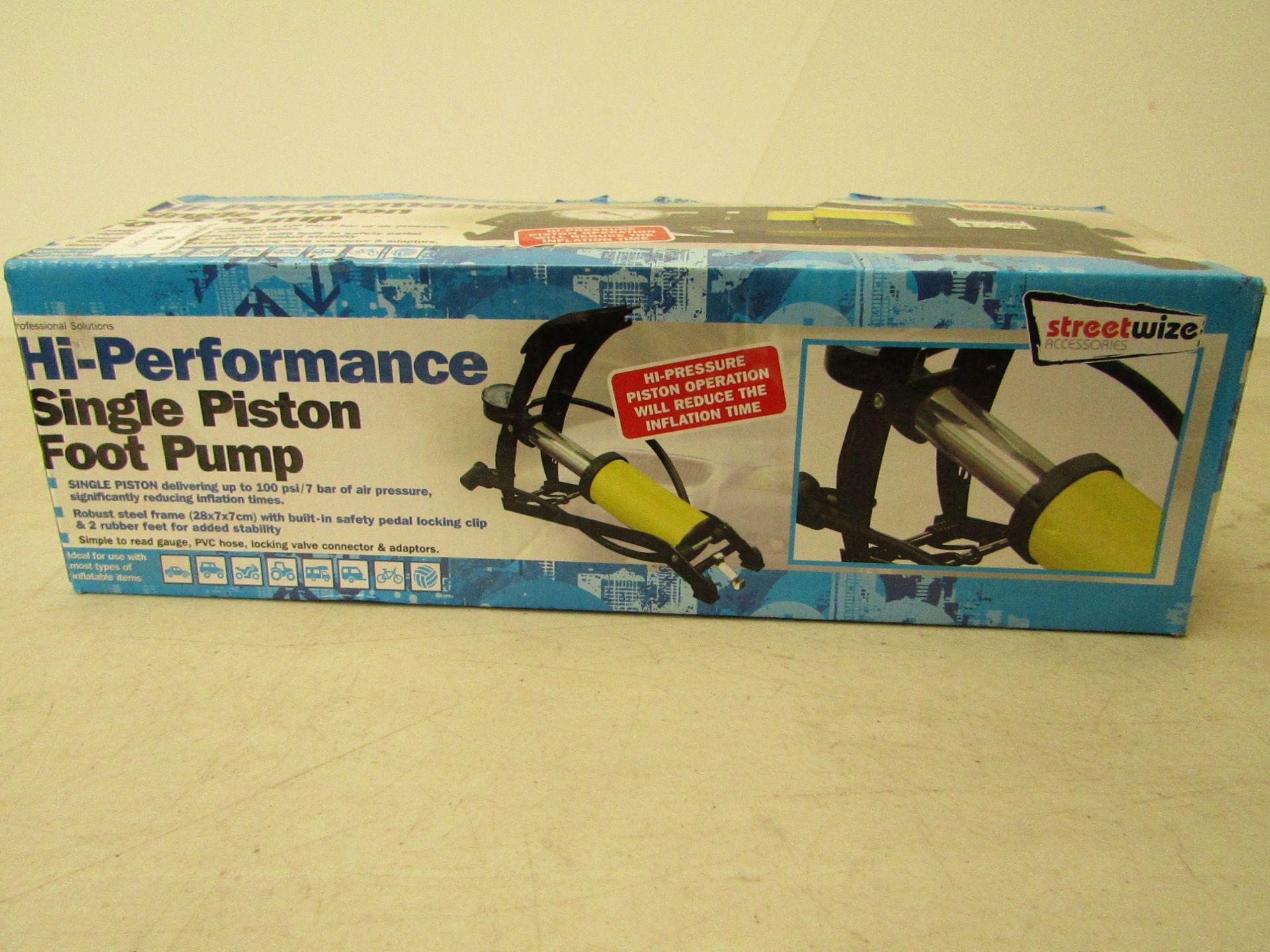 2x Hi-performance single piston foot pump, both unchecked and boxed.