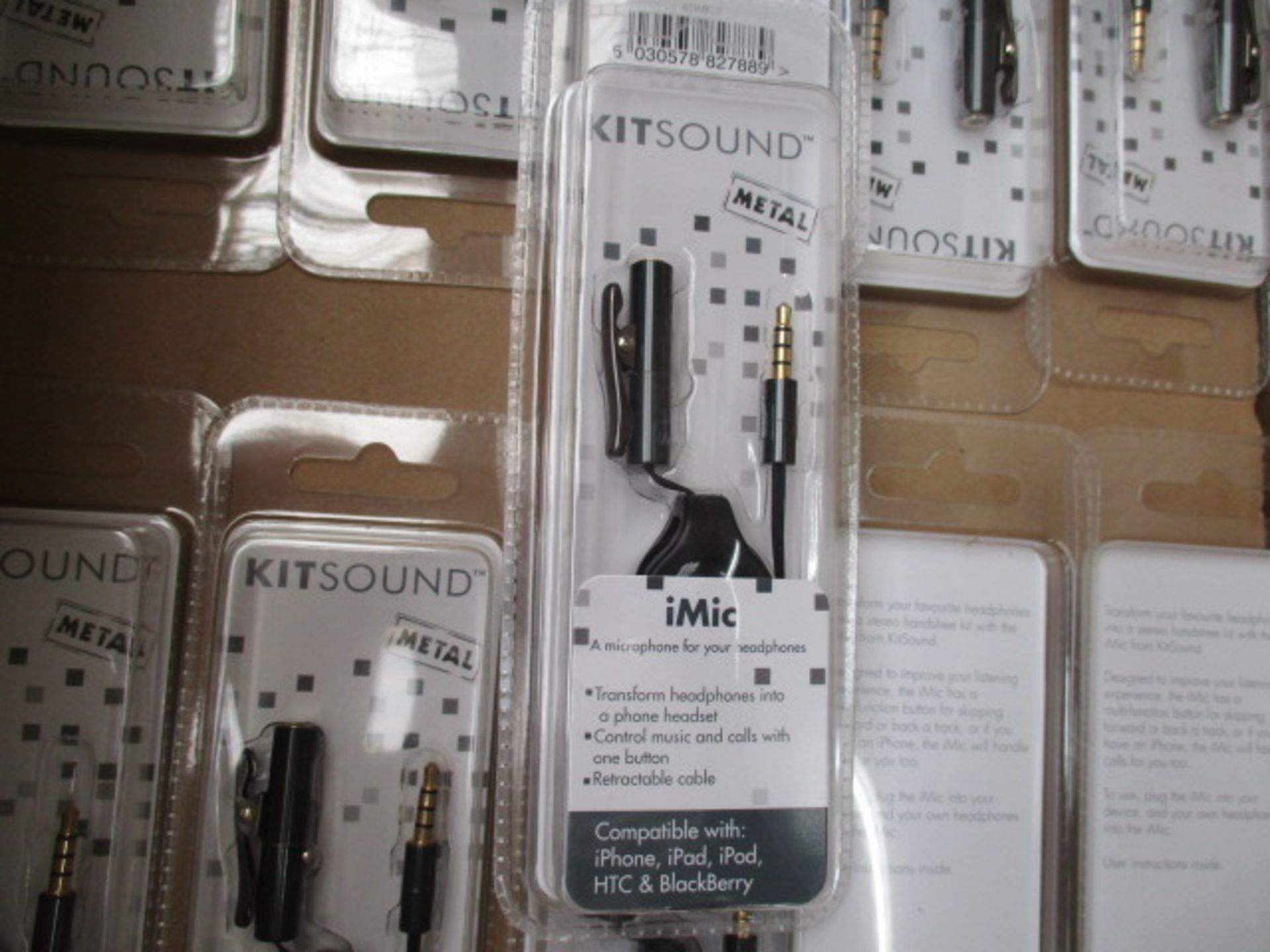 50pcs Brand new and boxed Kitsound metal Mic for headfones - answer calls with one button -