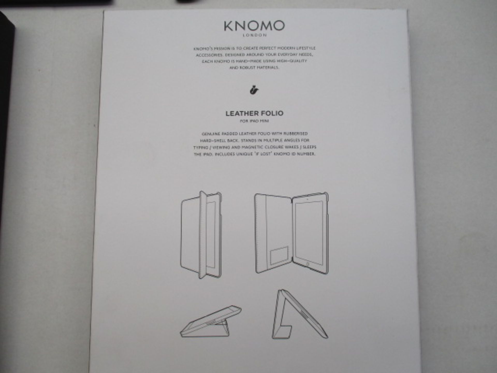 10pcs Knomo Leather folio - folding stand style to fit Ipad mini -black colour - suede inner - brand