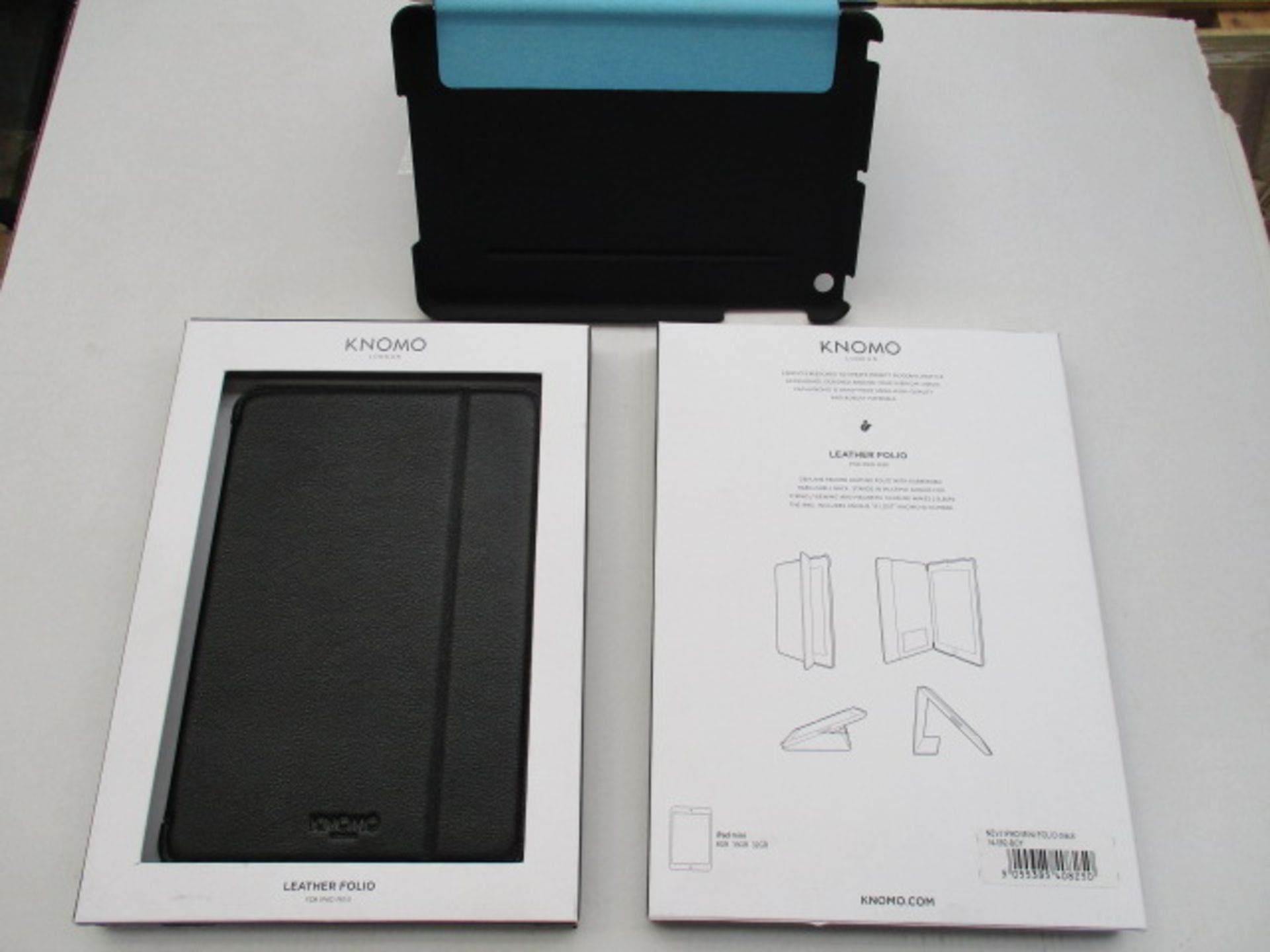 10pcs Knomo Leather folio - folding stand style to fit Ipad mini -black colour - suede inner - brand